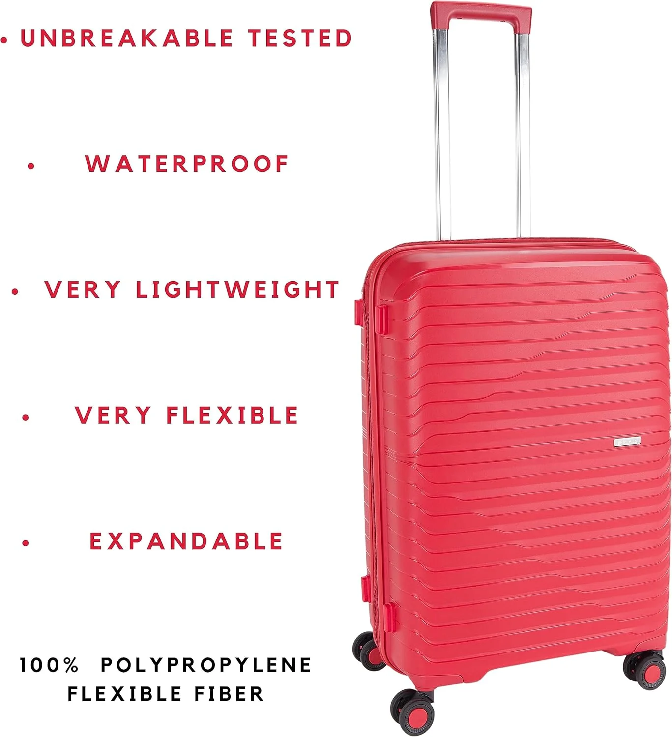 چمدان نشکن پیر کاردین، زیپ دوبل ضد سرقت با قفل مورد تایید TSA مناسب مسافرت، 4 چرخ دوبل بی صدا، زیپ افزایش فضا، چمدان مناسب همه (PC86313-3T قرمز)