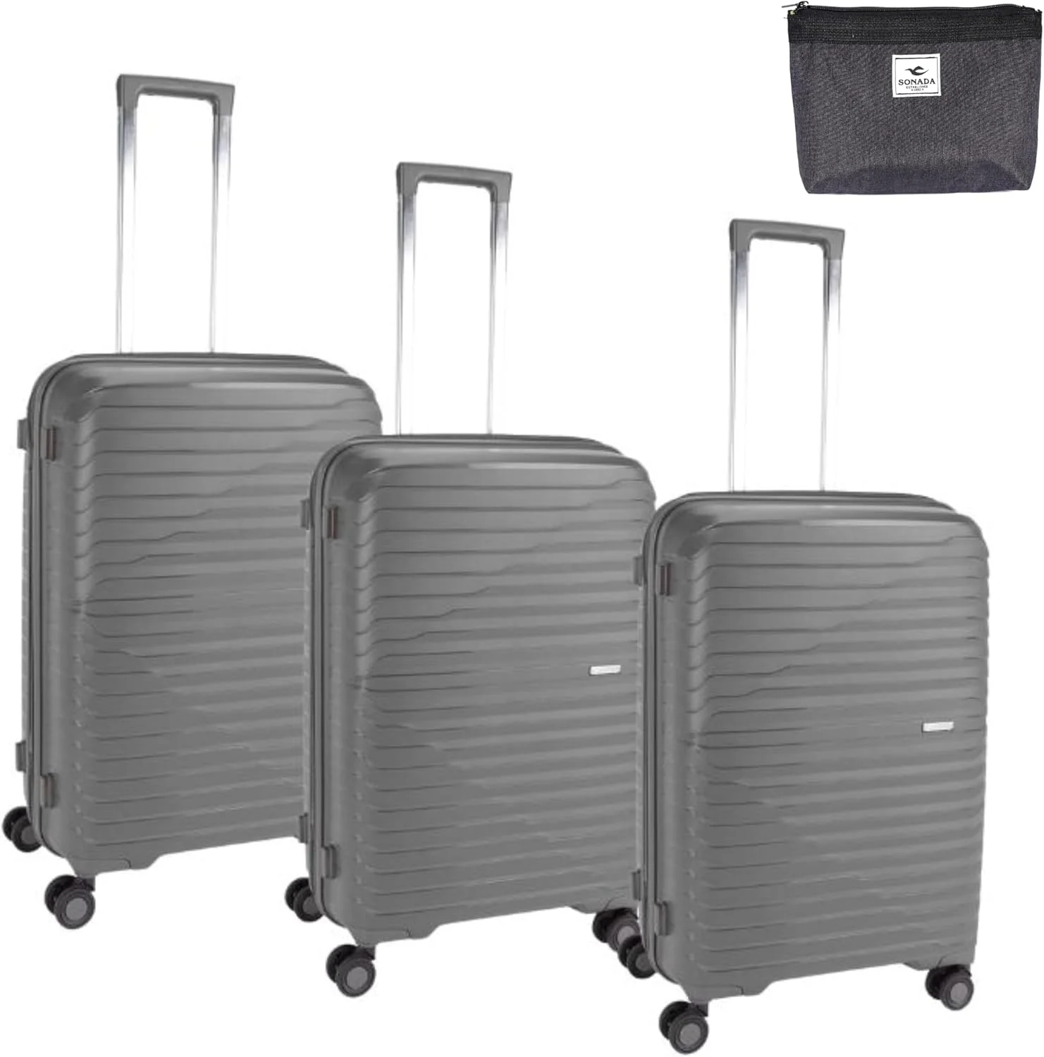 چمدان نشکن پیر کاردین، زیپ دوبل ضد سرقت با قفل مورد تایید TSA مناسب سفر، 4 چرخ دوبل بی صدا، زیپ افزایش فضا، چمدان унисекс (PC86313-3T خاکستری)