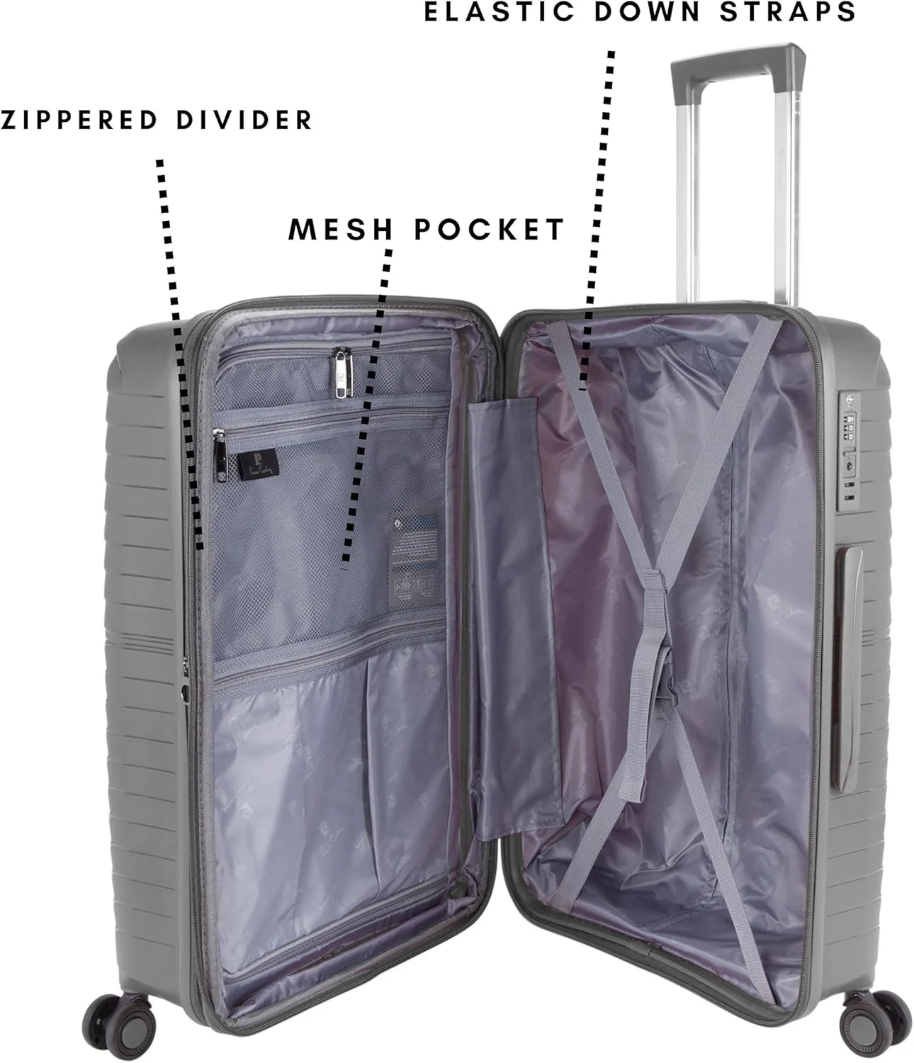 چمدان نشکن پیر کاردین، زیپ دوبل ضد سرقت با قفل مورد تایید TSA مناسب مسافرت، 4 چرخ دوبل بی صدا، زیپ افزایش فضا، چمدان مناسب همه (PC86313-3T مشکی)