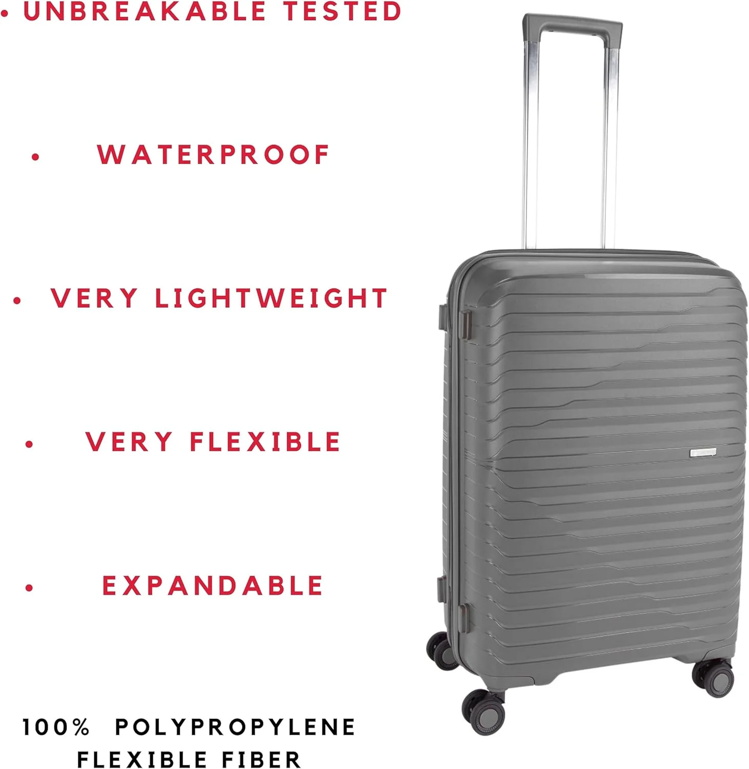 چمدان نشکن پیر کاردین، زیپ دوبل ضد سرقت با قفل مورد تایید TSA مناسب سفر، 4 چرخ دوبل بی صدا، زیپ افزایش فضا، چمدان унисекс (PC86313-3T خاکستری)