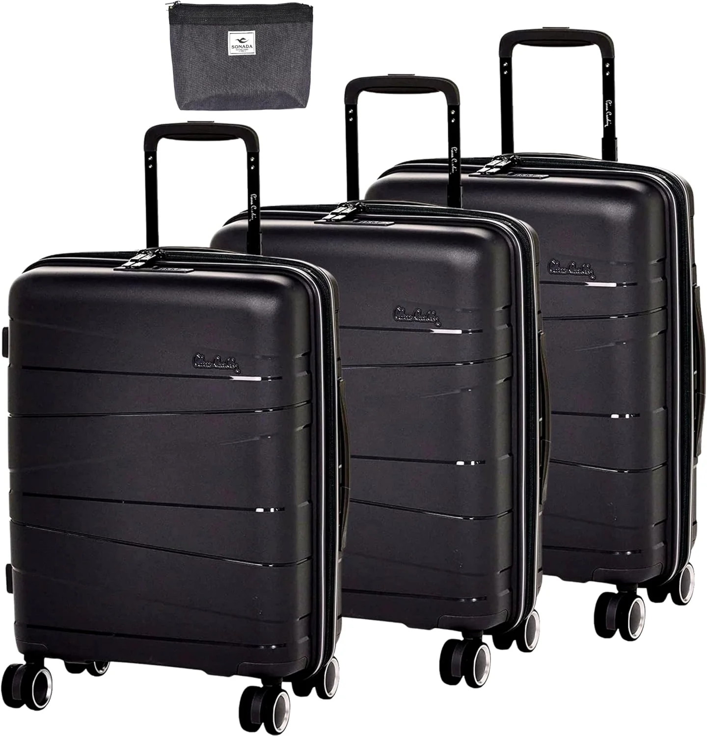 چمدان نشکن پیر کاردین مدل زوریخ مناسب مسافرت، قفل مورد تایید TSA، دارای زیپ دوبل ضد سرقت (ست 3 عددی، مشکی)