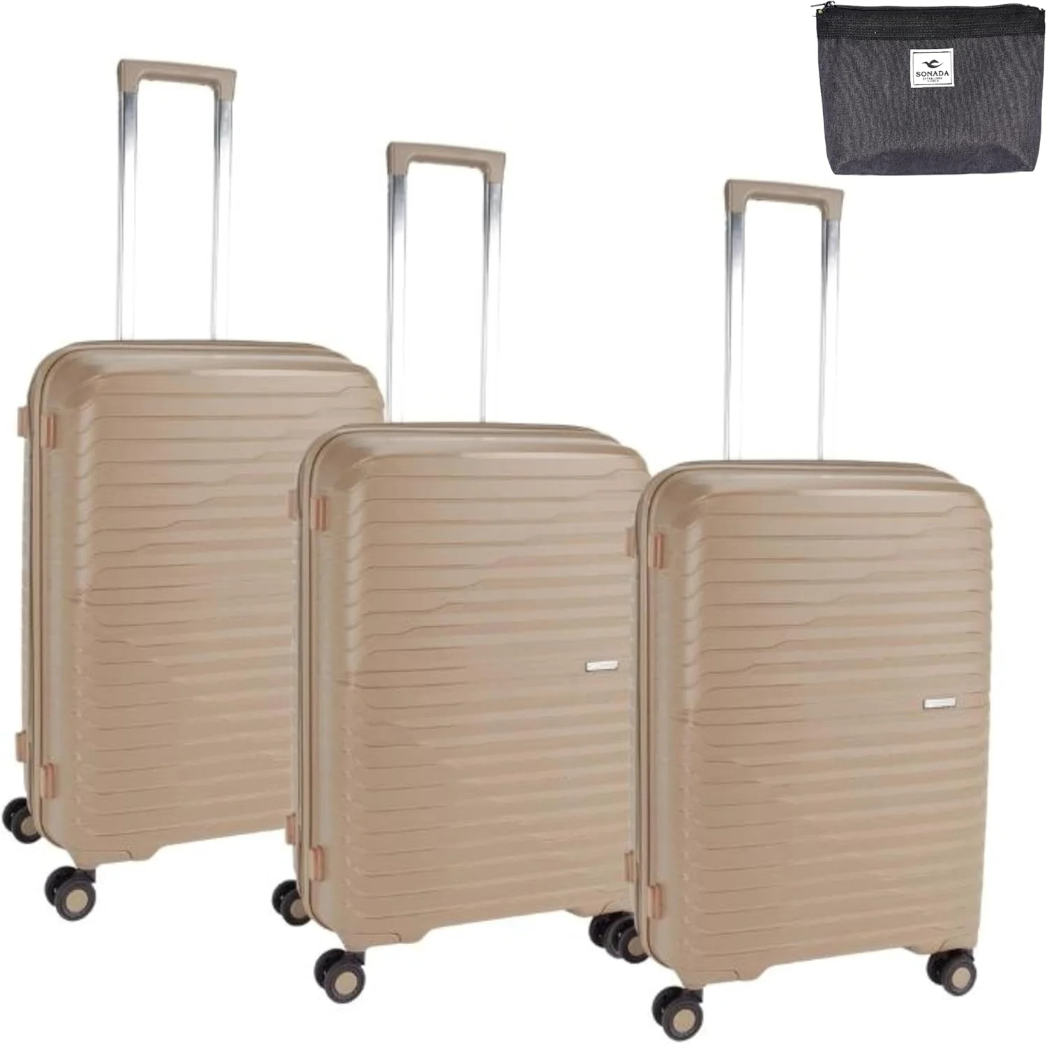 چمدان نشکن پیر کاردین، زیپ دوبل ضد سرقت با قفل مورد تایید TSA برای مسافرت، 4 چرخ دوبل بی صدا، زیپ افزایش فضا، چمدان مناسب برای همه (PC86313-3T شامپاین)