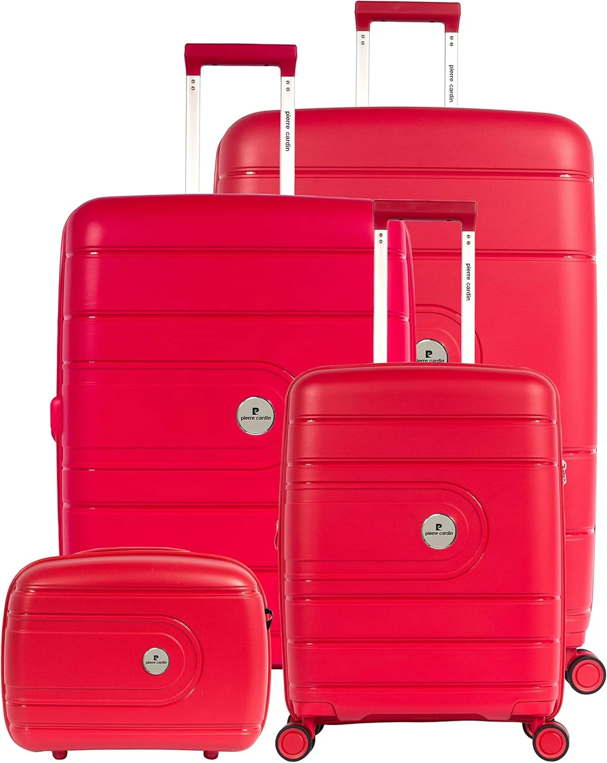 چمدان نشکن پیر کاردین مناسب سفر، دارای تاییدیه TSA، 4 چرخ دوبل، چمدان با زیپ ضد سرقت دوبل (ست 4 تایی، قرمز)