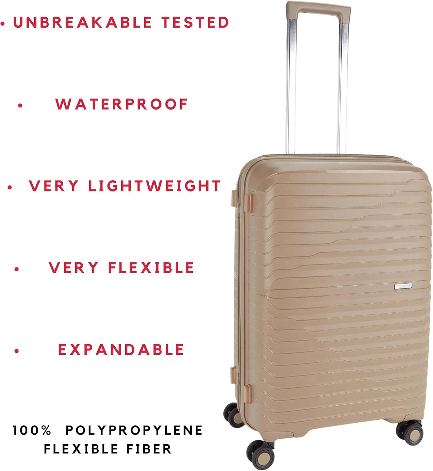 چمدان نشکن پیر کاردین، زیپ دوبل ضد سرقت با قفل مورد تایید TSA برای مسافرت، 4 چرخ دوبل بی صدا، زیپ افزایش فضا، چمدان مناسب برای همه (PC86313-3T شامپاین)