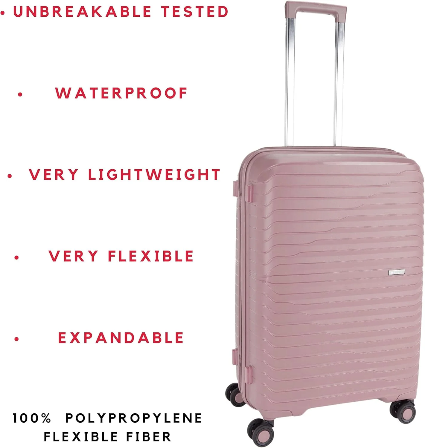 چمدان نشکن پیر کاردین، زیپ دوبل ضد سرقت با قفل مورد تایید TSA مناسب سفر، 4 چرخ دوبل سایلنت، زیپ افزایش فضا، چمدان یونی‌سکس (PC86313-3T رزگلد)