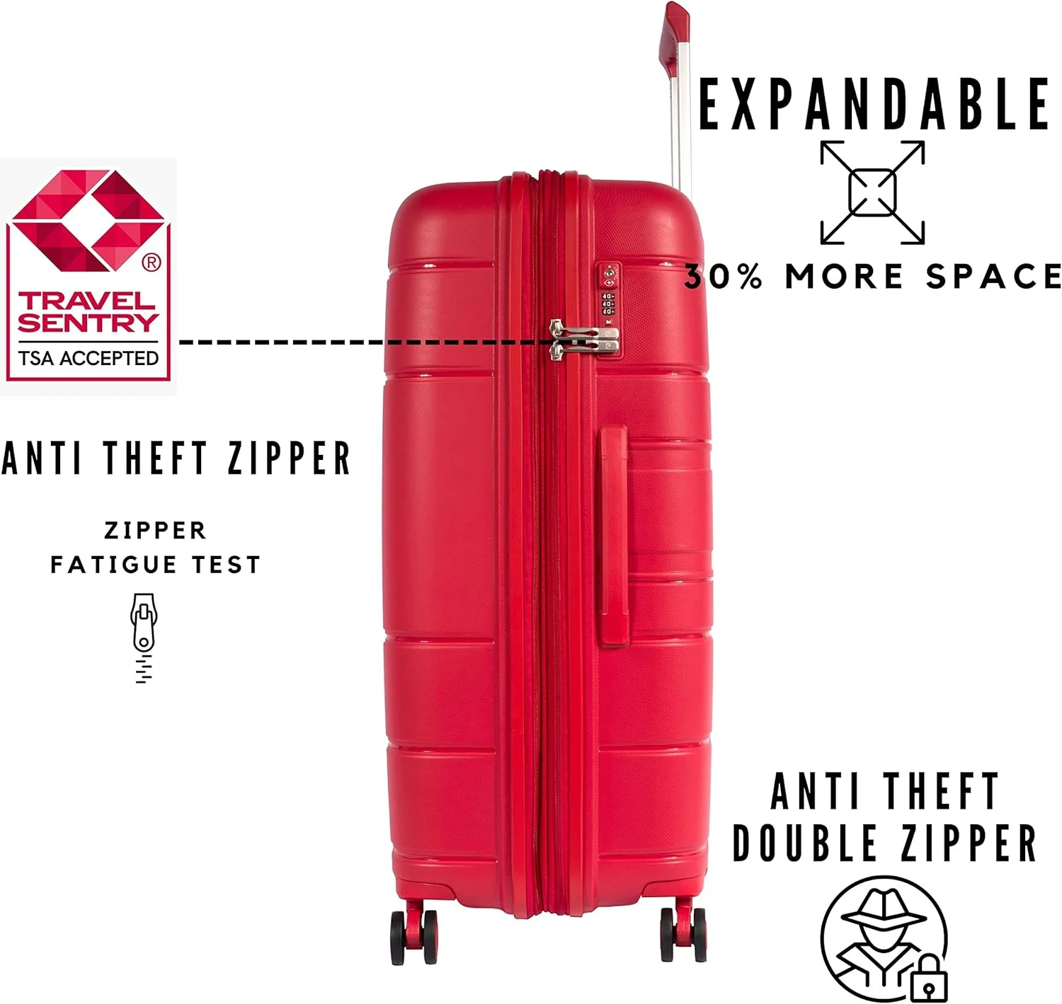 چمدان نشکن پیر کاردین مناسب سفر، دارای تاییدیه TSA، 4 چرخ دوبل، چمدان با زیپ ضد سرقت دوبل (ست 4 عددی، هلویی)