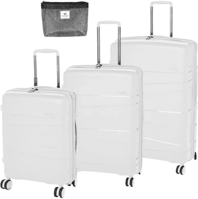 چمدان نشکن پیر کاردین مدل Zurich مناسب سفر، قفل مورد تایید TSA، دارای زیپ دوبل ضد سرقت (ست 3 عددی، سفید)