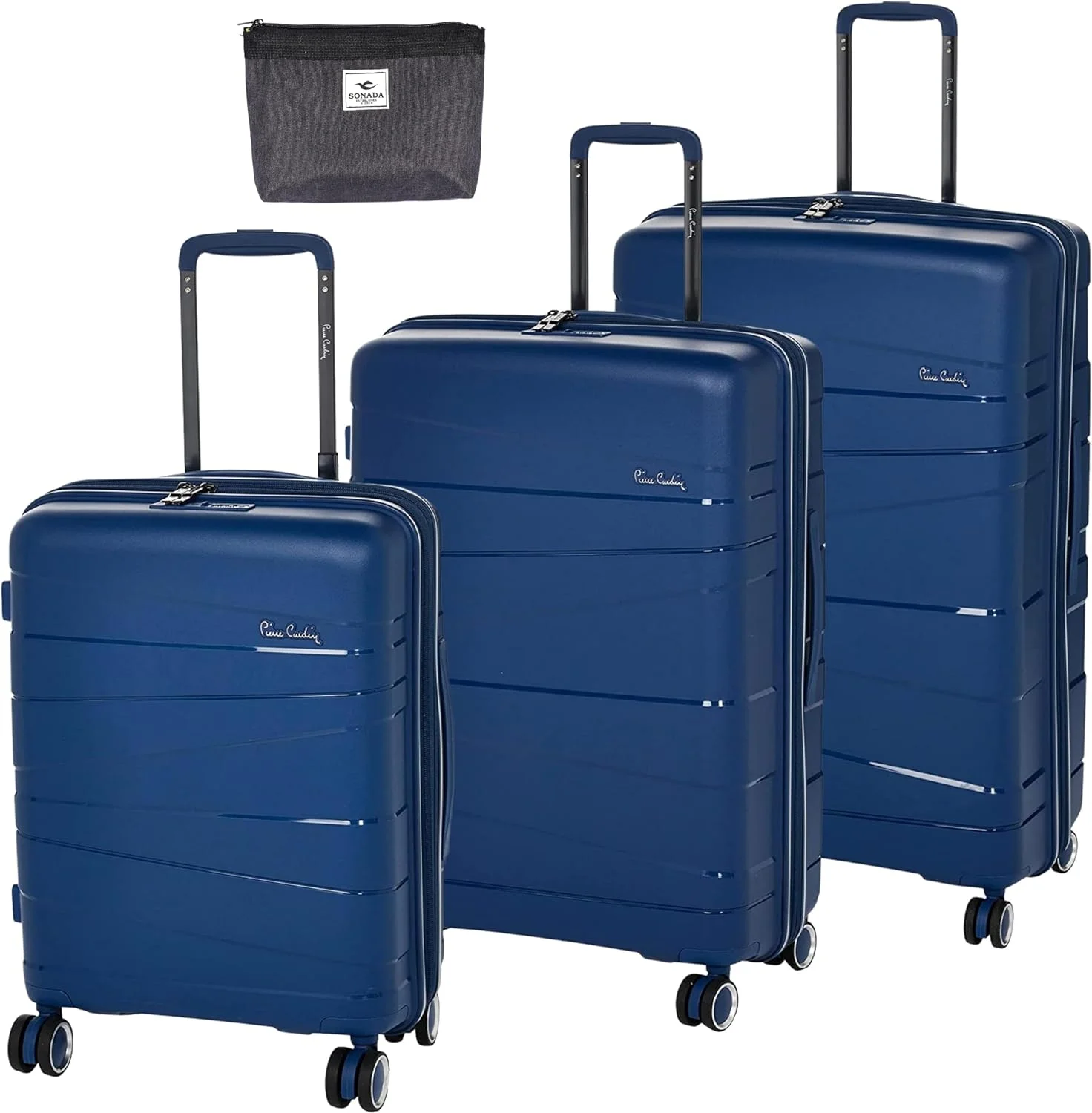 چمدان نشکن Pierre Cardin مدل Zurich Collection مناسب سفر، قفل مورد تایید TSA، چمدان با زیپ دوبل ضد سرقت (ست 3 عددی، سرمه ای)