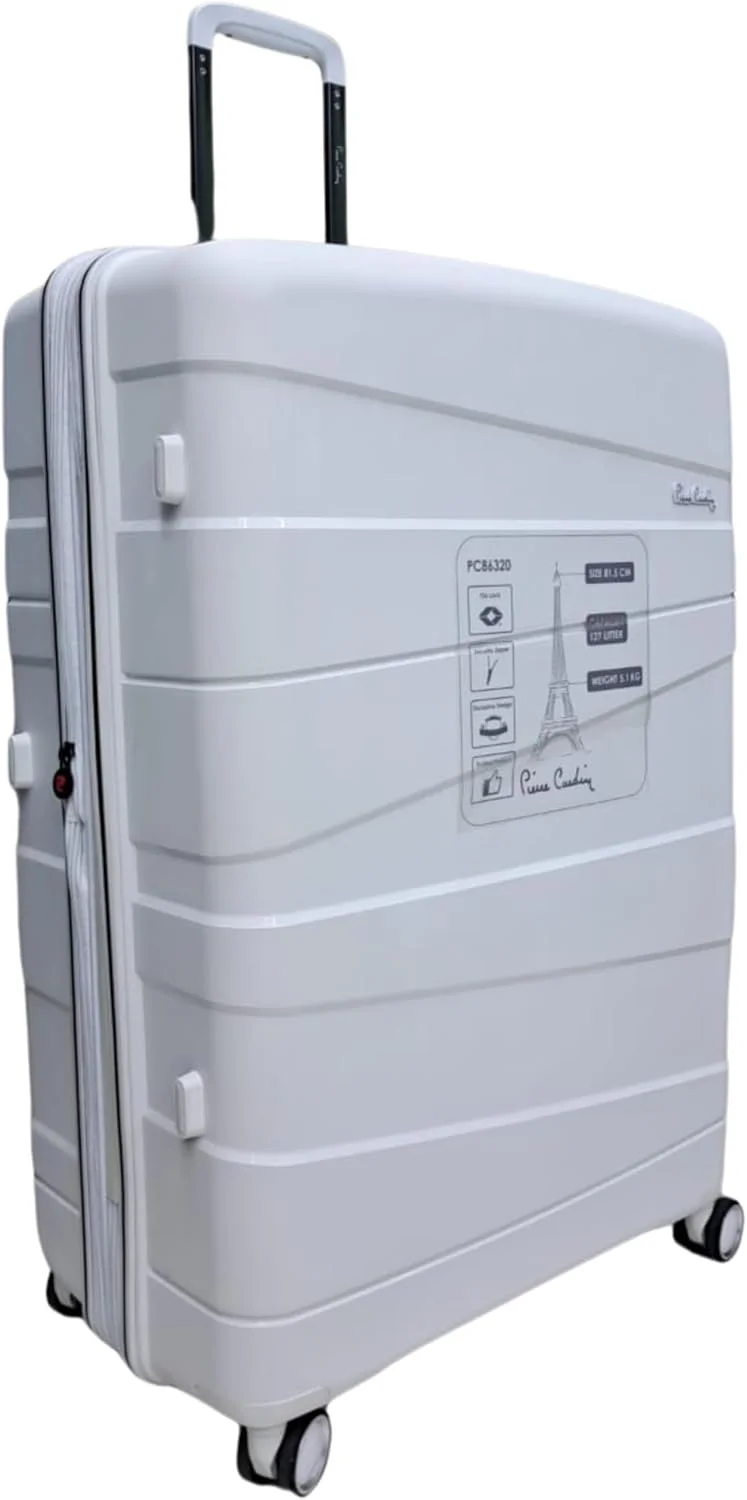 چمدان نشکن پیر کاردین مدل Zurich مناسب سفر، قفل مورد تایید TSA، دارای زیپ دوبل ضد سرقت (ست 3 عددی، سفید)