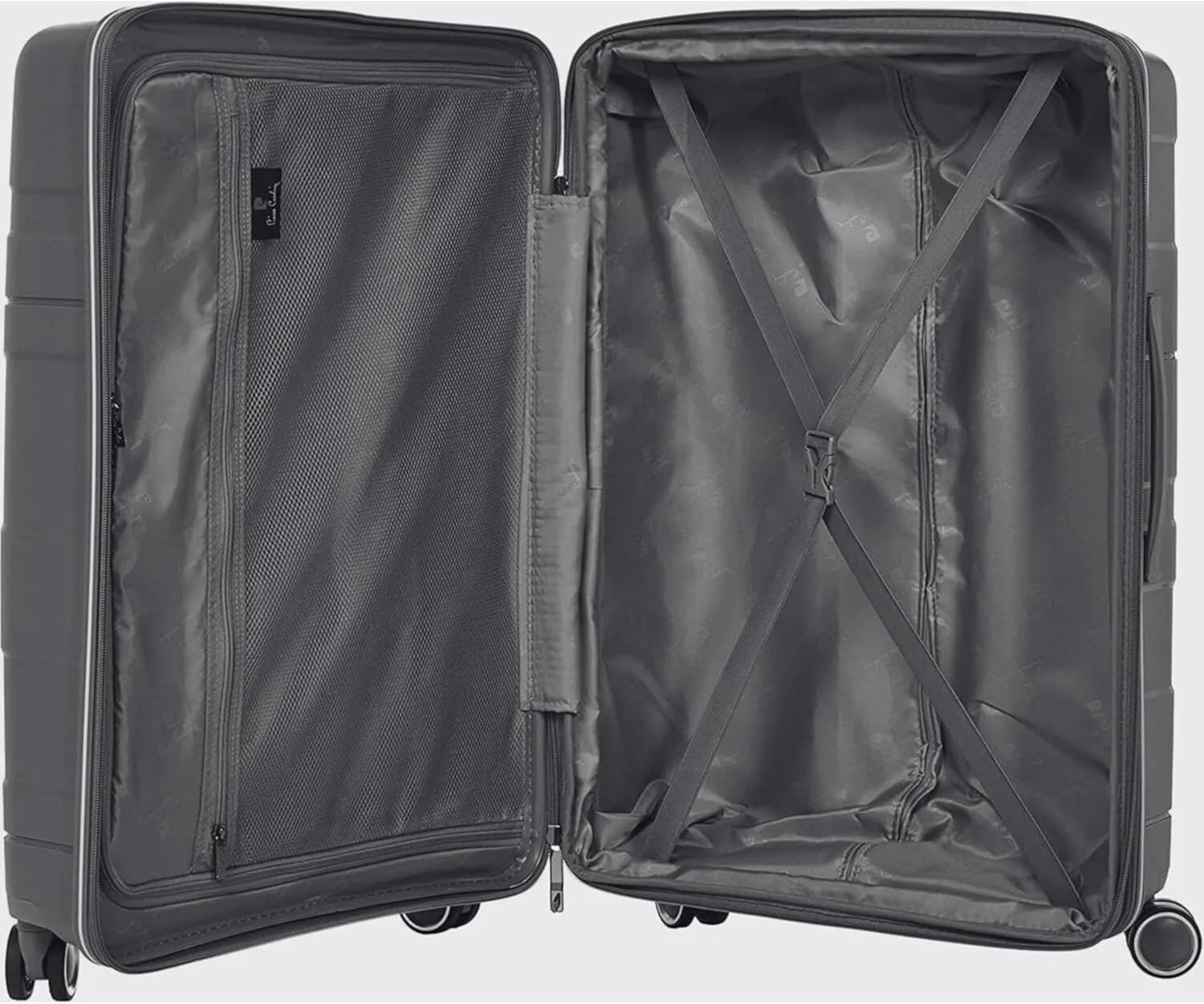 چمدان نشکن پیر کاردین مدل زوریخ مناسب سفر، قفل بین المللی، زیپ دوبل ضد سرقت، بزرگ (خاکستری)