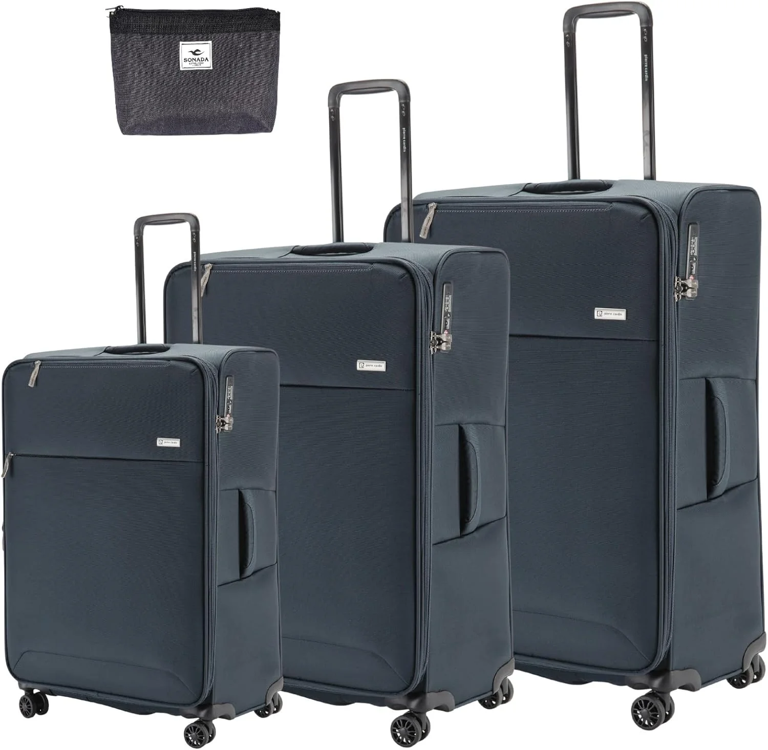 ست سه تایی چمدان پیر کاردین، جنس سبک و بادوام، قفل TSA، چمدان مسافرتی مناسب برای همه (خاکستری)