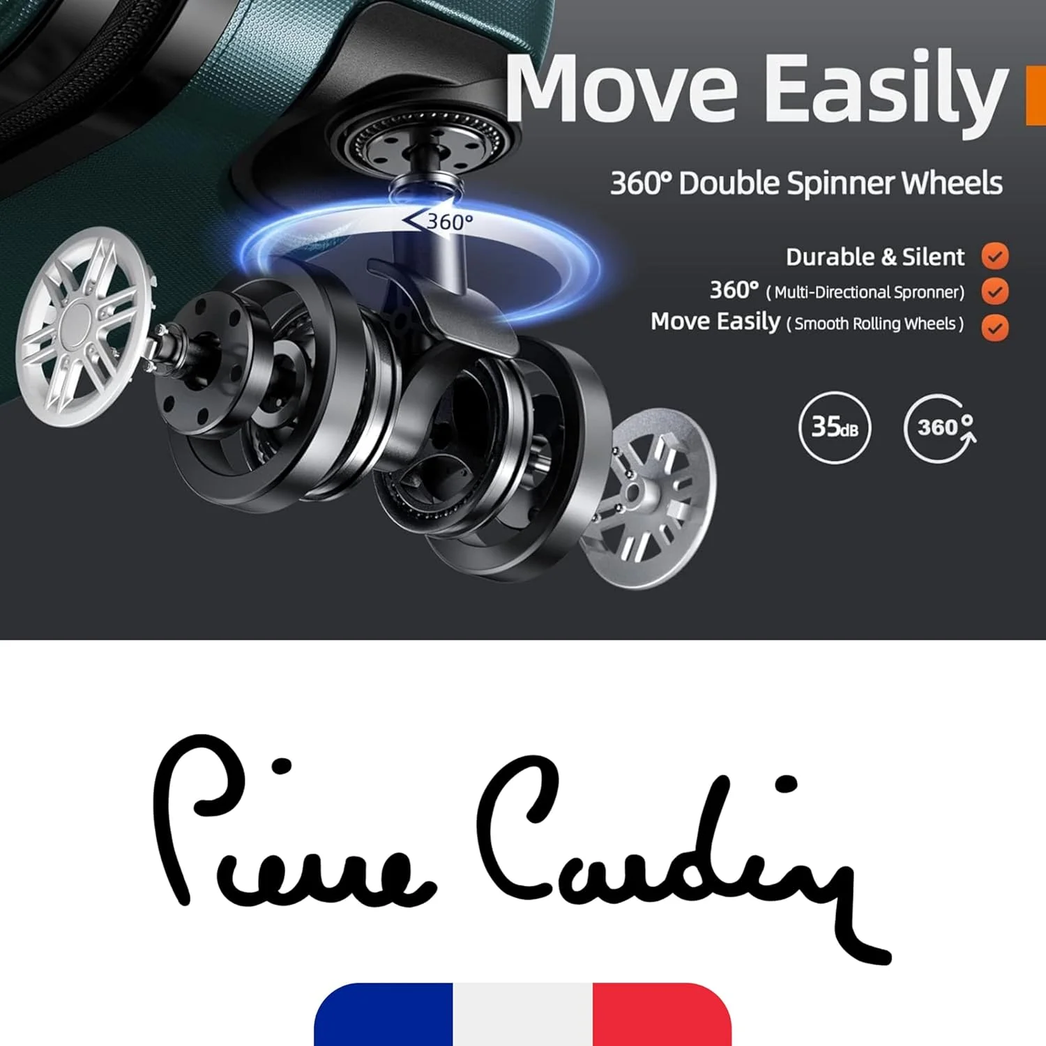 ست سه تایی چمدان پیر کاردین، جنس سبک و بادوام، قفل TSA، چمدان مسافرتی مناسب برای همه (خاکستری)