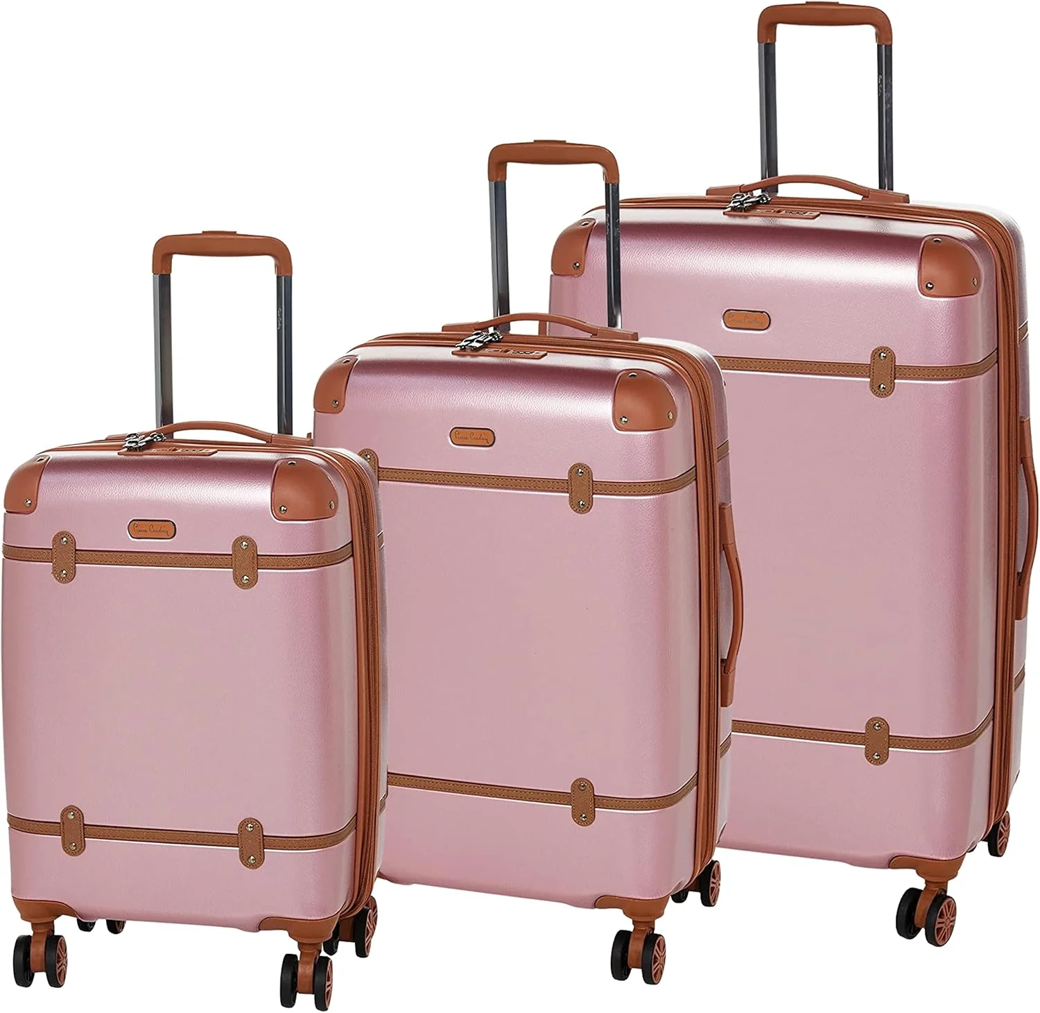 چمدان کلاسیک سبک وزن پیر کاردین مناسب مسافرت، دارای قفل دوبل ضد سرقت مورد تایید TSA (ست 3 تایی، رزگلد)