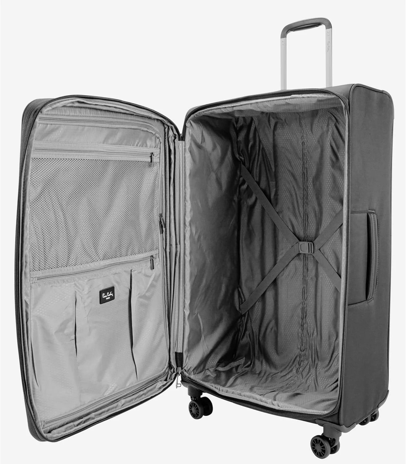 چمدان نرم و سبک پیر کاردین مناسب سفر، قفل مورد تایید TSA، زیپ دوبل ضد سرقت، کالکشن مرکوری (خاکستری تیره)