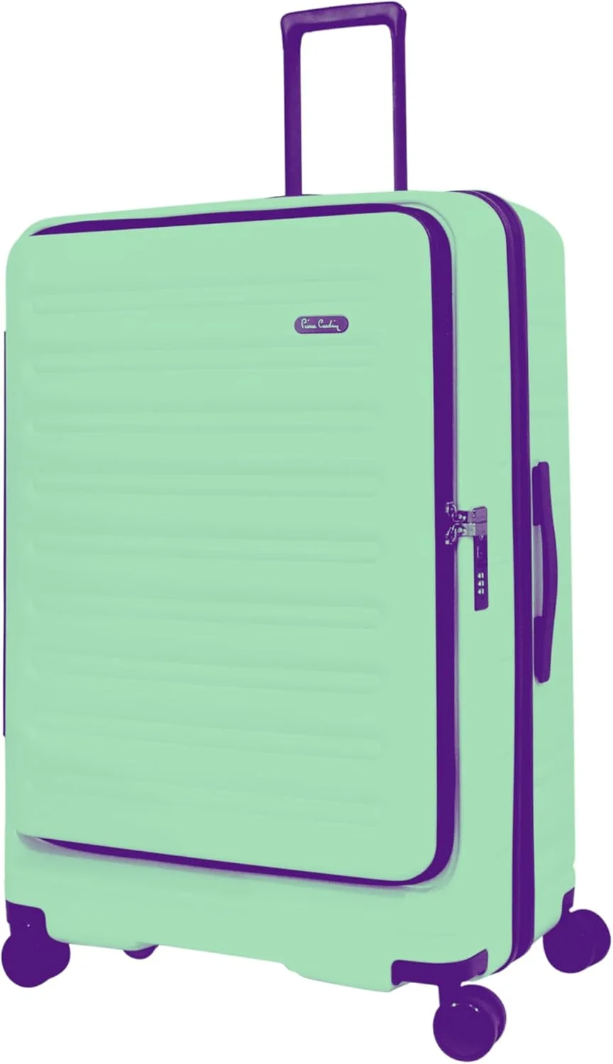 چمدان پیر کاردین با زیپ جلویی، چمدان سخت و سبک وزن برای مسافرت، دارای تاییدیه TSA، زیپ دوبل ضد سرقت (سبز، ست 3 عددی)