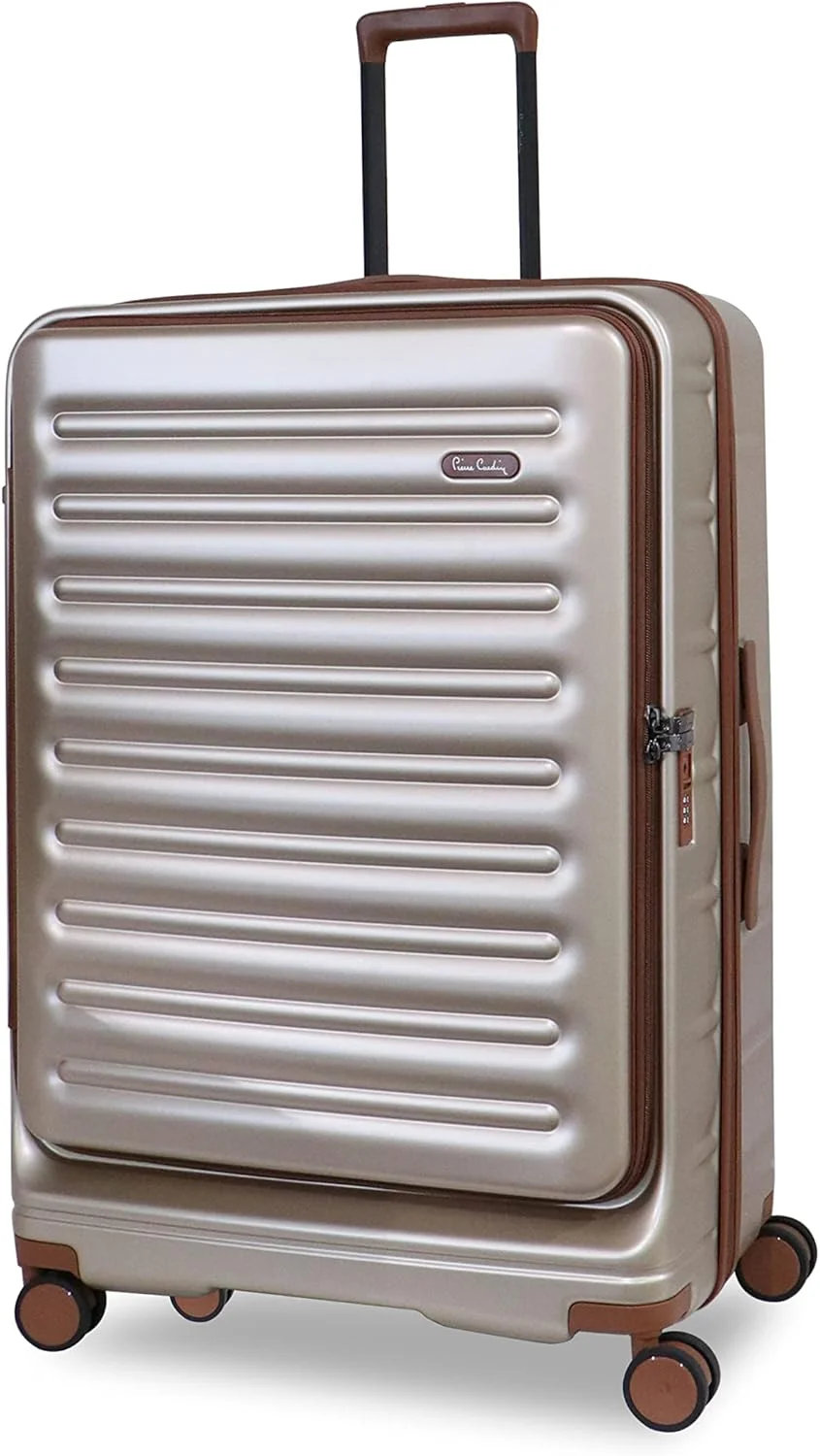 چمدان پیر کاردین با زیپ جلویی، چمدان سبک وزن و سخت برای مسافرت، دارای قفل TSA، زیپ دوبل ضد سرقت (چمدان سایز بزرگ 29 اینچ، شامپاین)