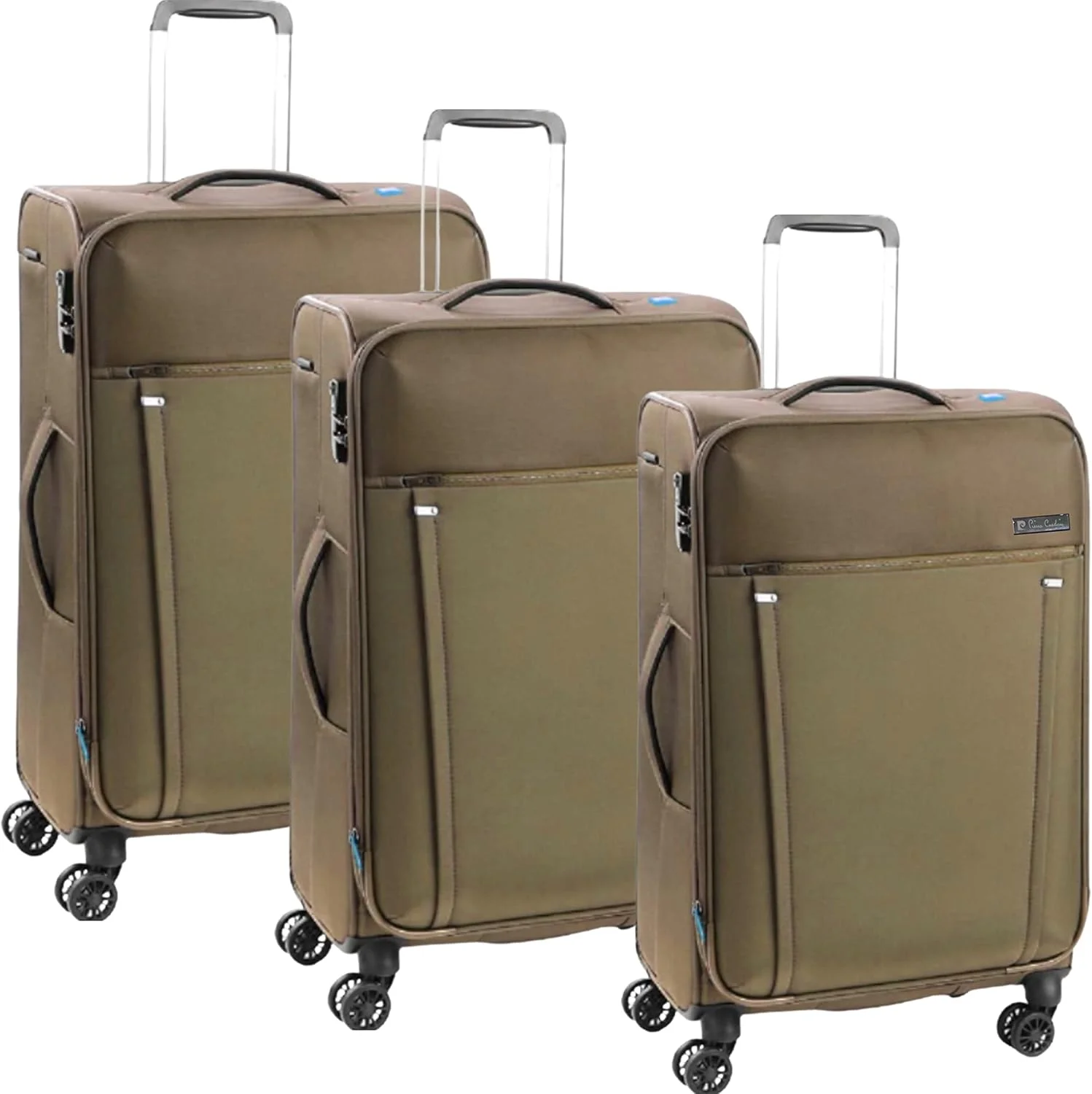 چمدان نرم و سبک پیر کاردین مناسب سفر، قفل مورد تایید TSA، زیپ دوبل ضد سرقت، مجموعه Nantes (ست 3 عددی، خاکی)