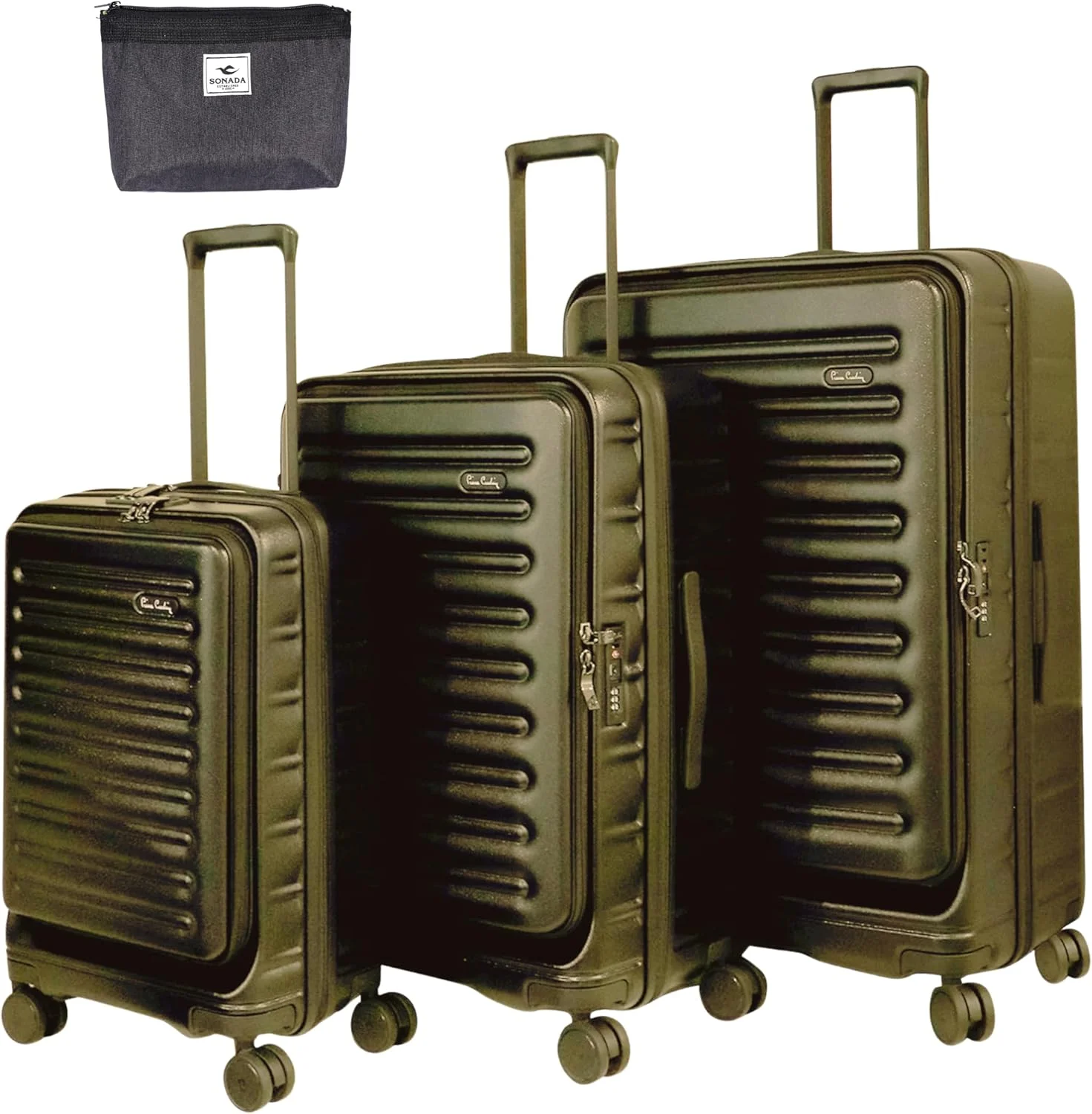 چمدان پیر کاردین با زیپ جلویی، چمدان سبک وزن و سخت برای مسافرت، دارای تاییدیه TSA، زیپ دوبل ضد سرقت (TERA COTTON، ست 3 عددی)
