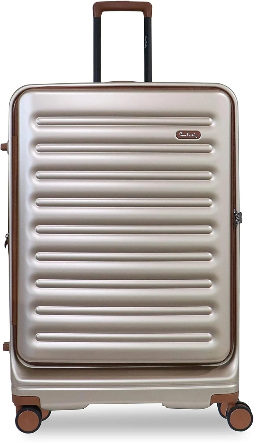 چمدان پیر کاردین با زیپ جلویی، چمدان سبک وزن و سخت برای مسافرت، دارای قفل TSA، زیپ دوبل ضد سرقت (چمدان سایز بزرگ 29 اینچ، شامپاین)