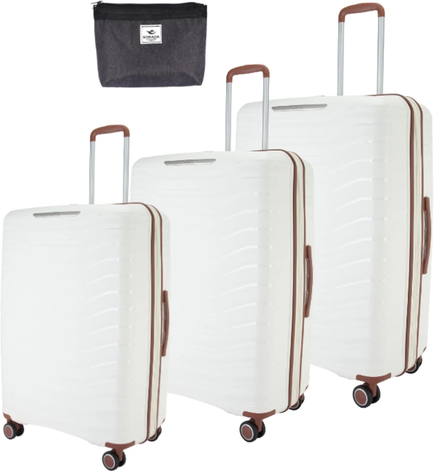 چمدان سبک وزن پیر کاردین مناسب سفر، چمدان نشکن، 4 چرخ گردان. ست 3 عددی (سفید)