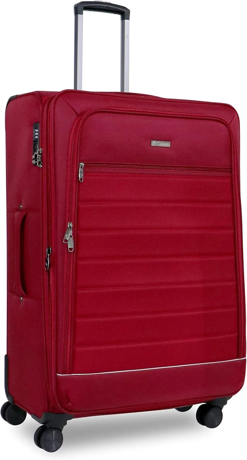 چمدان سبک وزن پیر کاردین مناسب سفر، دارای قفل TSA، زیپ دوبل ضد سرقت، 4 چرخ دوبل، مجموعه Gallen (چمدان سایز بزرگ 28 اینچ، قرمز)