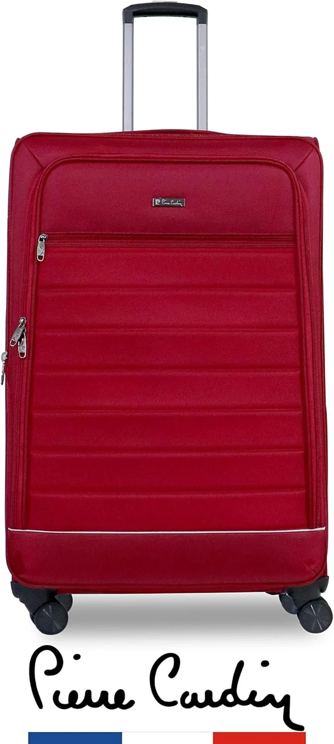 چمدان سبک وزن پیر کاردین مناسب سفر، دارای قفل TSA، زیپ دوبل ضد سرقت، 4 چرخ دوبل، مجموعه Gallen (چمدان سایز بزرگ 28 اینچ، قرمز)