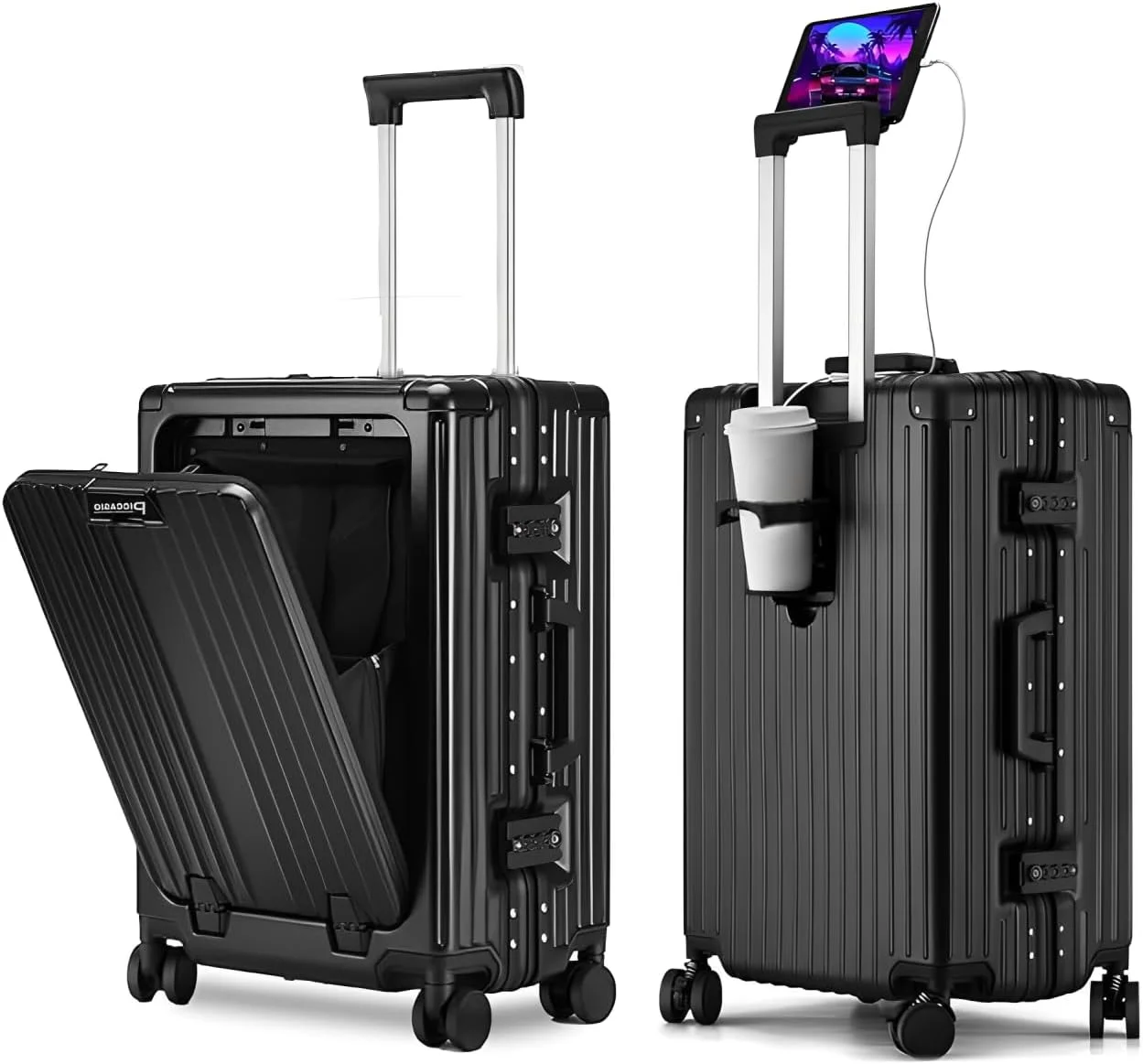 چمدان مسافرتی کابین سایز PICCASIO™، ترولی سبک وزن و شیک با چرخ های اسپینر، چمدان با محفظه لپ تاپ باز برای بزرگسالان، چمدان مسافرتی لوکس با دسته محکم
