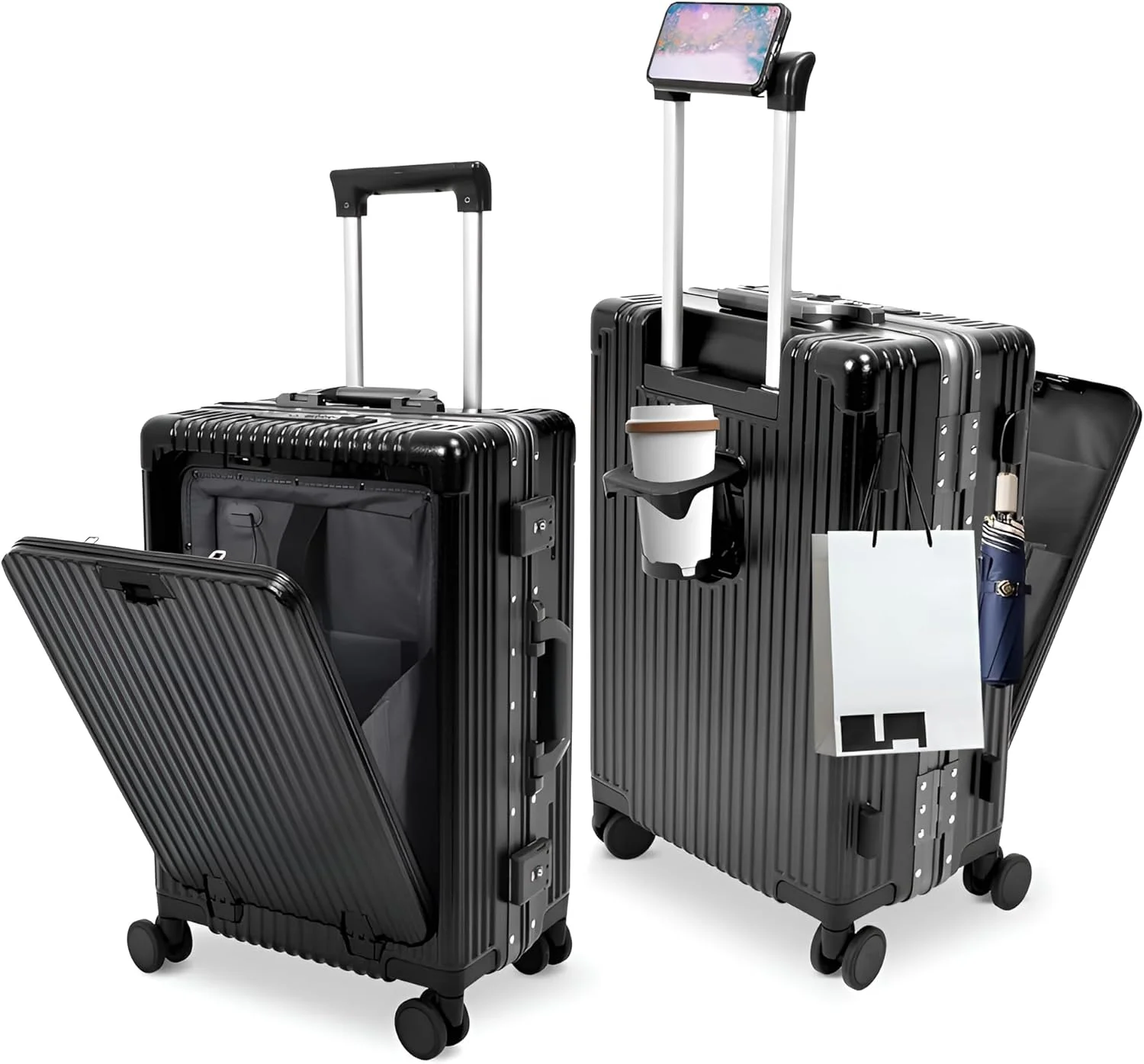 چمدان مسافرتی PICCASIO™، ترولی سبک و شیک با چرخ های اسپینر، چمدان با محفظه لپ تاپ باز برای بزرگسالان، کیف دستی ایمن و قابل حمل