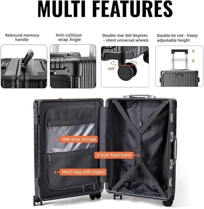 چمدان کابین مسافرتی PICCASIO™، ترولی سبک وزن و شیک با چرخ های اسپینر، چمدان با محفظه لپ تاپ باز برای بزرگسالان، چمدان کابین عالی برای سفر