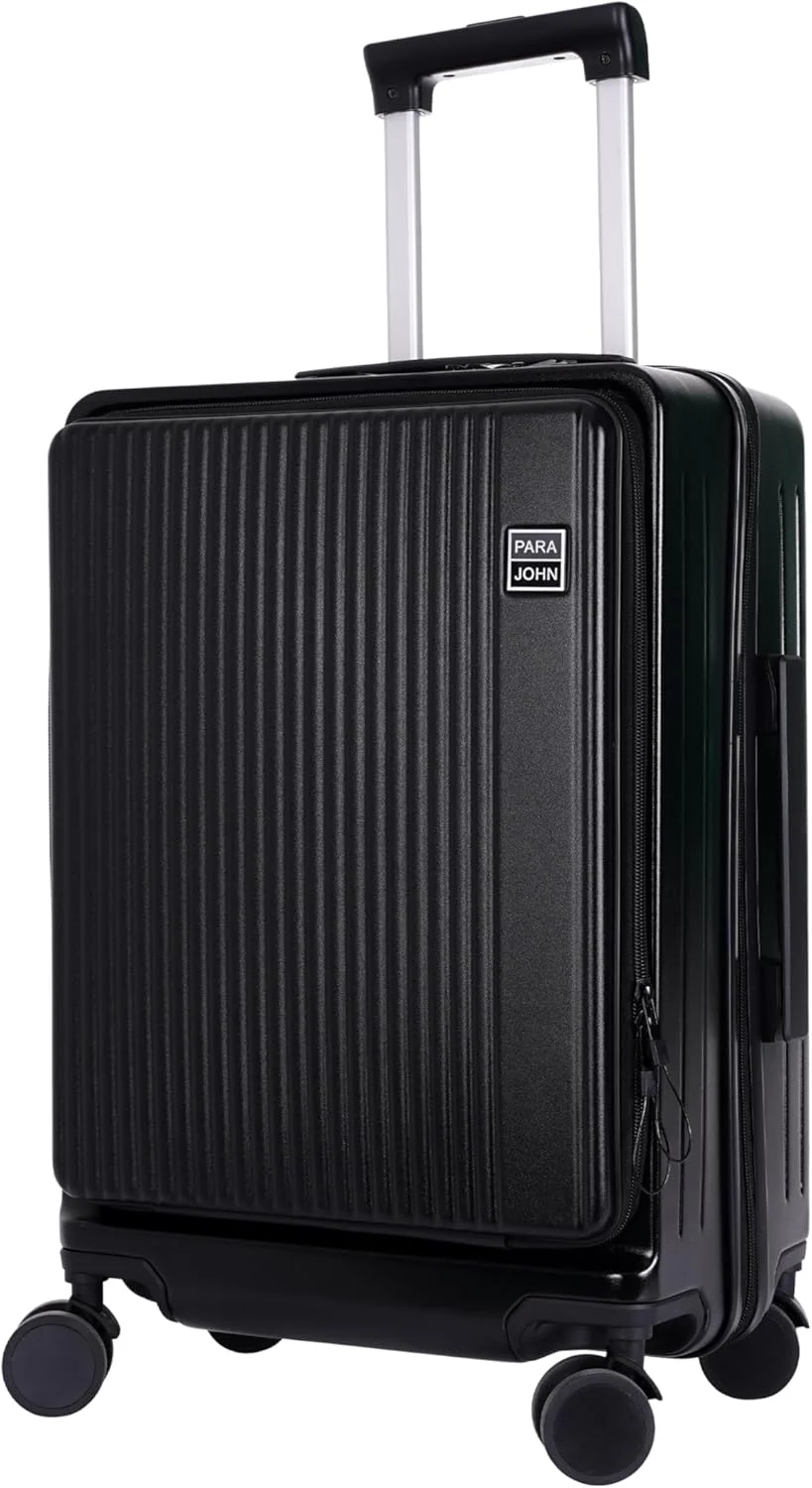 چمدان چرخ دار 20 اینچی با ظرفیت بزرگ و بازشوی جلویی پاراجان، قفل رمزدار، چمدان تک سایز با چرخ های جهانی - مشکی