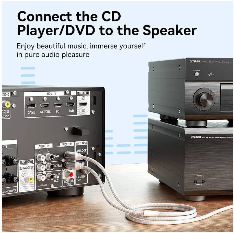 کابل صوتی 2RCA نر به نر با روکش بافته شده پنبه ای Vention، قطر خارجی 3.5 میلی متر، سیم 29AWG، رابط با روکش طلا، رسانای مسی لعاب دار، بدنه آلیاژ آلومینیوم، طول 5 متر، نقره ای | BCQIJ