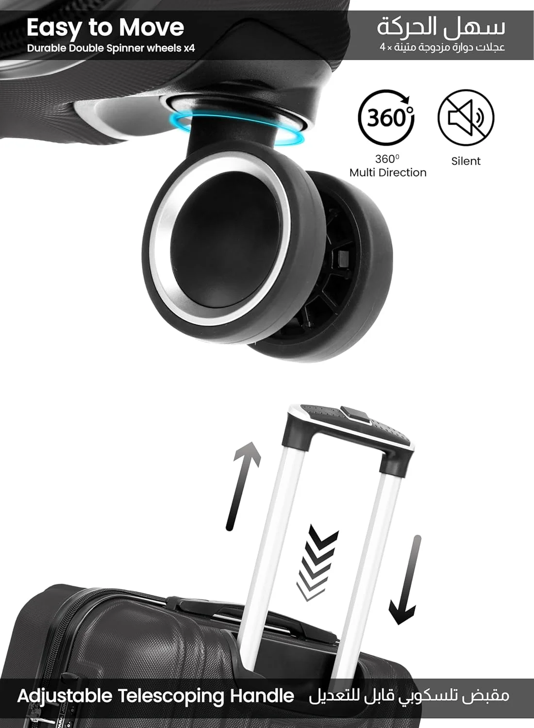 چمدان چرخشی متوسط سایز 24 اینچ پاراجان مدل ABS Hardside، رنگ خاکستری تیره