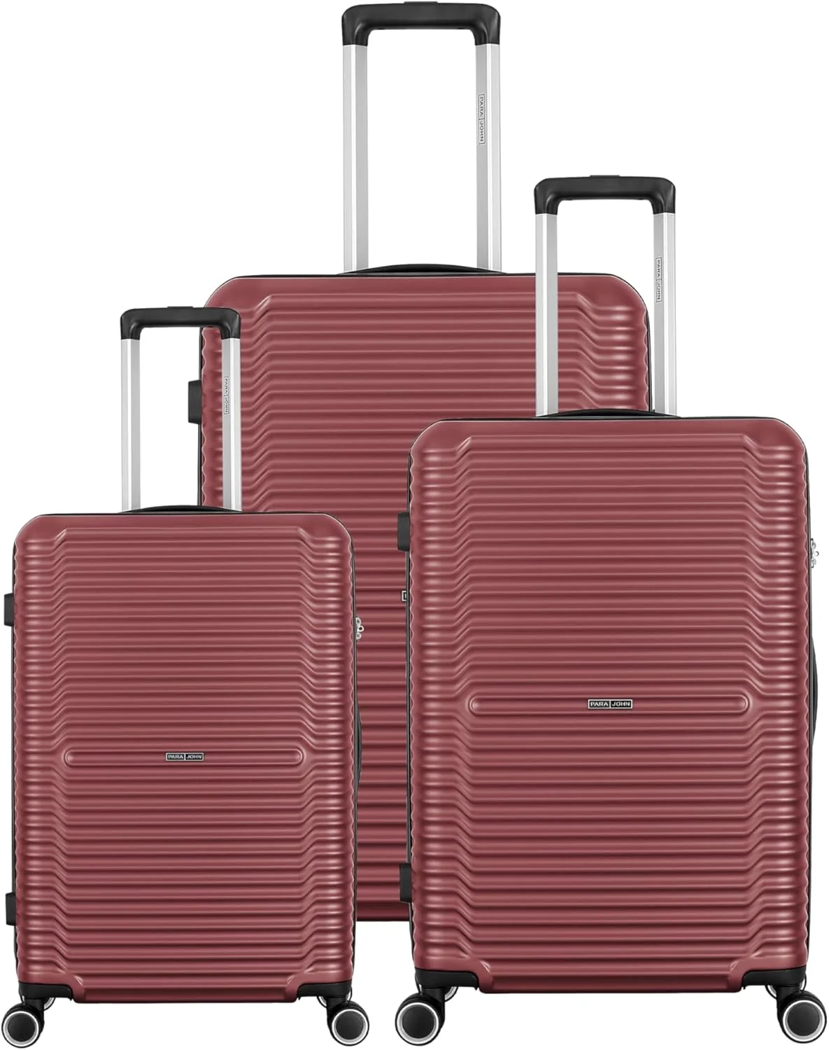 ست چمدان 3 تکه درجه یک Parajohn مناسب بزرگسالان: پوسته ABS + PC شیک، حرکت روان با 8 چرخ گردان - قرمز شرابی
