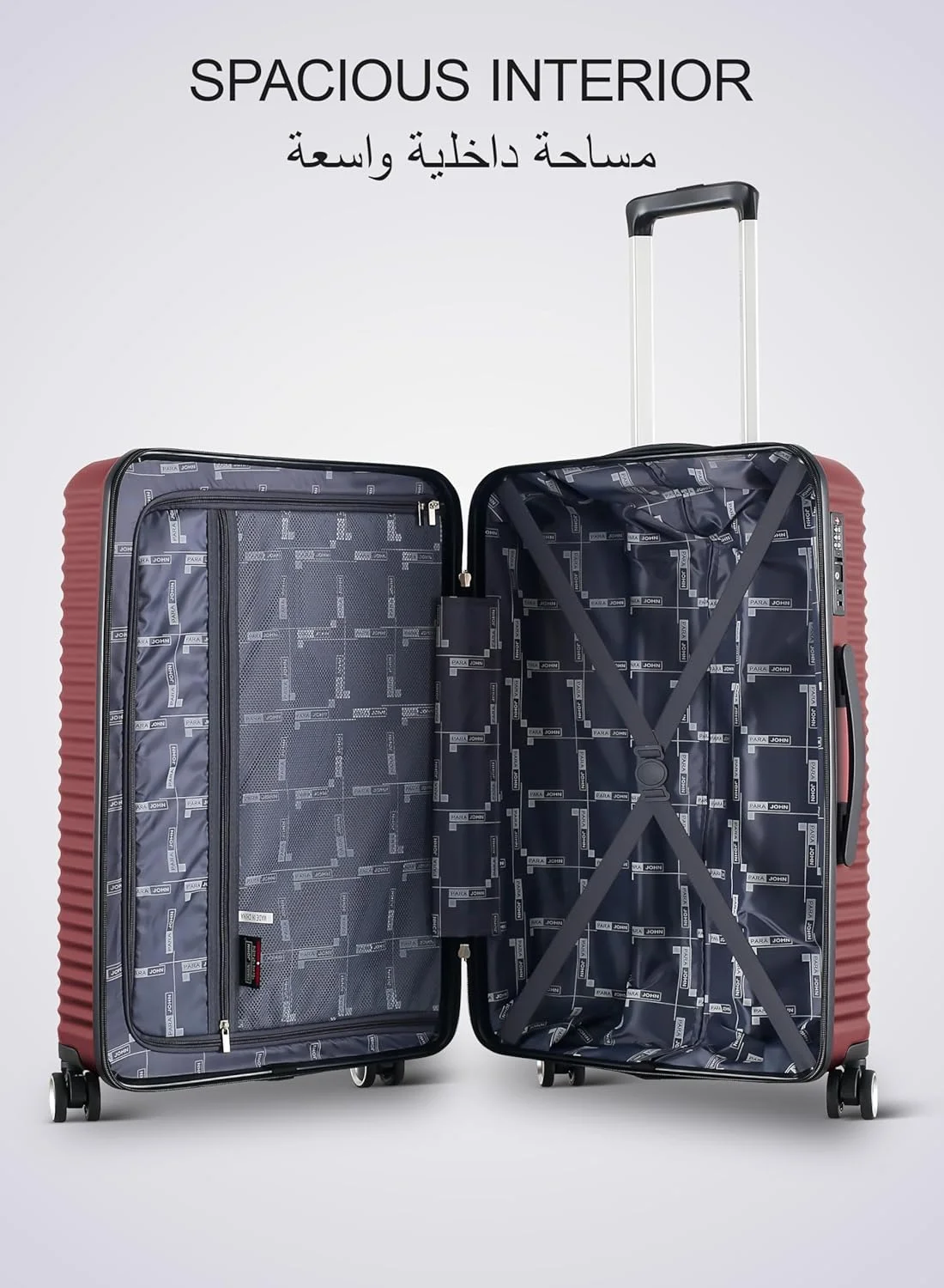 ست چمدان 3 تکه درجه یک Parajohn مناسب بزرگسالان: پوسته ABS + PC شیک، حرکت روان با 8 چرخ گردان - قرمز شرابی