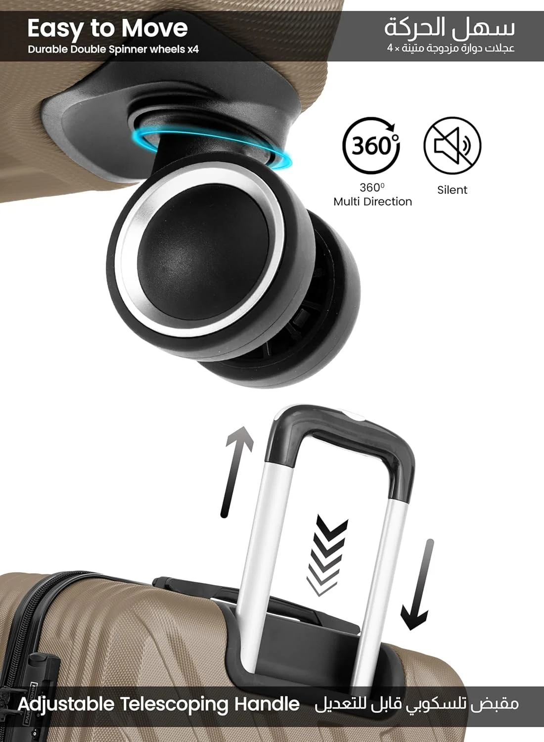 چمدان مسافرتی سخت یک تکه سبک وزن سری Parajohn Prisma با 8 چرخ ABS (طلایی، 20 اینچ (37cm*28cm*56cm))