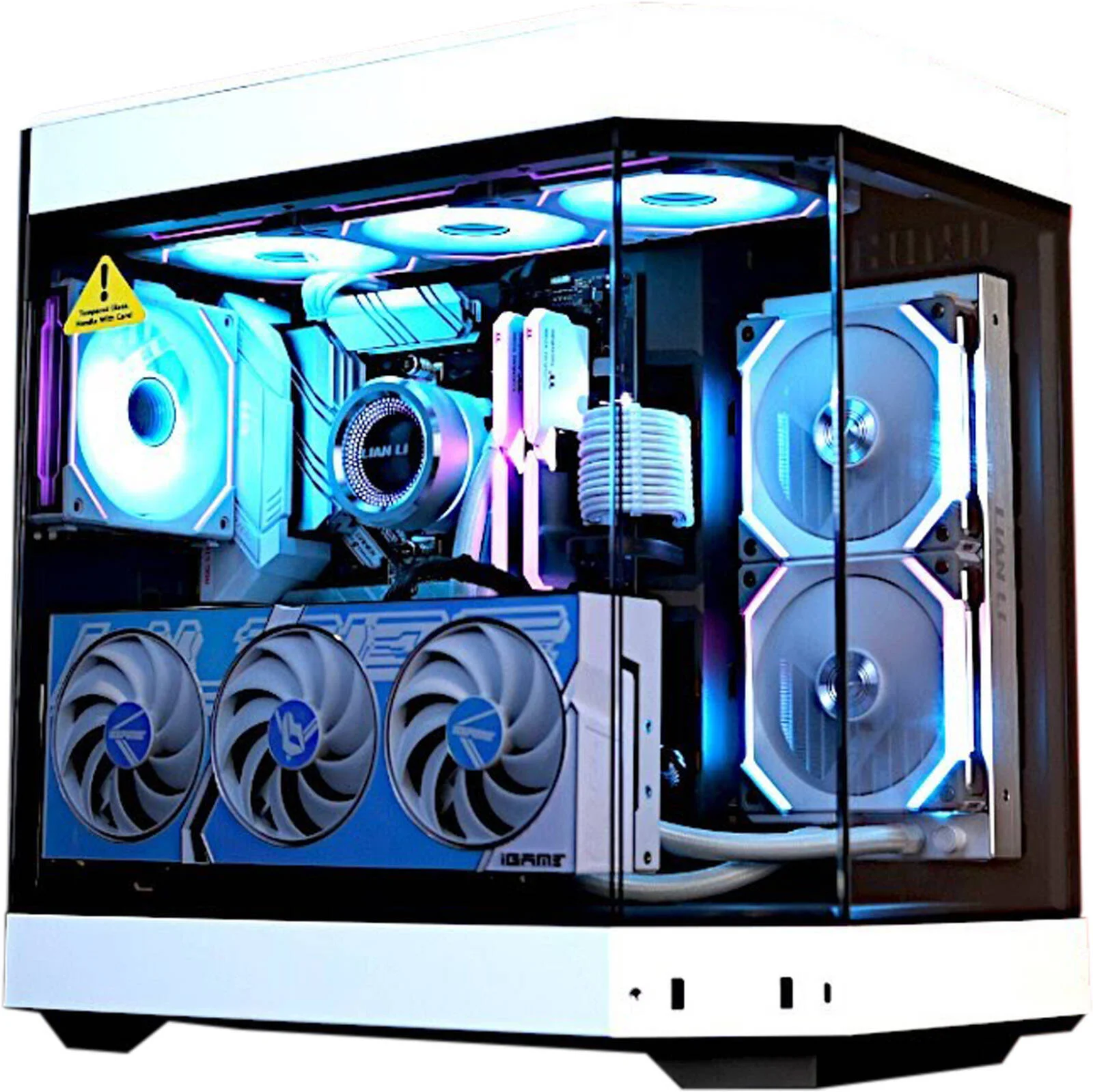 کامپیوتر گیمینگ زیبا - AMD Ryzen 7 7800X3D با 8 هسته و 16 رشته، NVIDIA RTX 5070 با 12 گیگابایت حافظه، 32 گیگابایت رم DDR5 با فرکانس 6000 مگاهرتز، 1 ترابایت SSD Gen 4، منبع تغذیه 850 وات 80 PLUS، خنک کننده مایع 360 میلی متری، Wi-Fi + BT