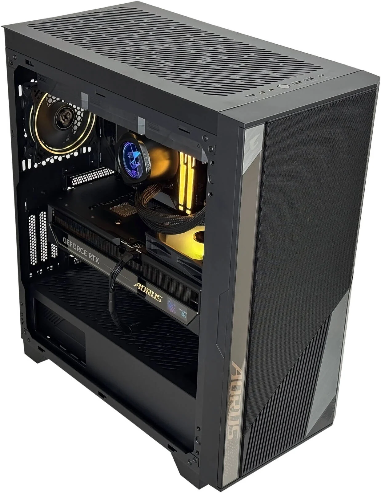 کامپیوتر گیمینگ AORUS GT - پردازنده Intel Core Ultra 9 285K با 24 هسته و 24 رشته، کارت گرافیک NVIDIA RTX 5090 با 32 گیگابایت حافظه، 64 گیگابایت رم DDR5 با فرکانس 6200 مگاهرتز، 2 ترابایت SSD Gen 5، منبع تغذیه 850W 80 Plus، خنک کننده مایع 360 میلی متری، Wi-Fi + BT