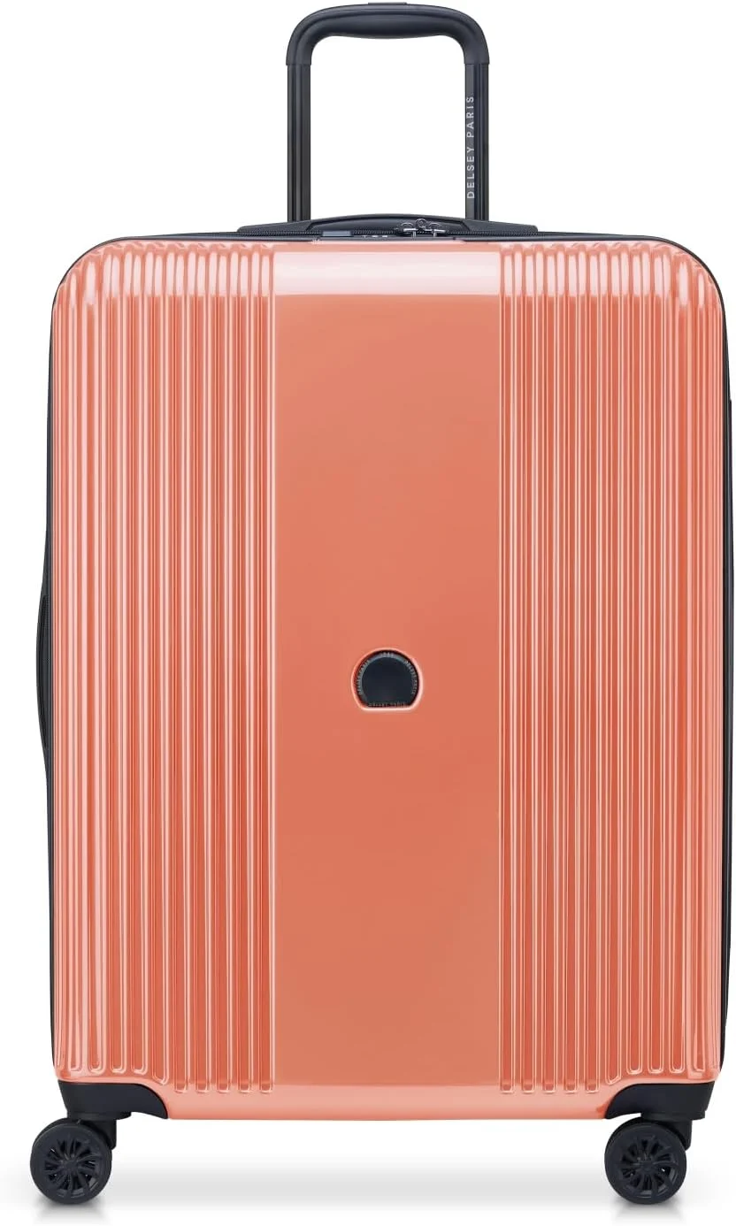 چمدان چرخ‌دار دلسی Ophelie سایز 70 سانتی‌متر، بدنه سخت، 4 چرخ دوبل، قابل افزایش حجم، مناسب برای تحویل بار، صورتی براق