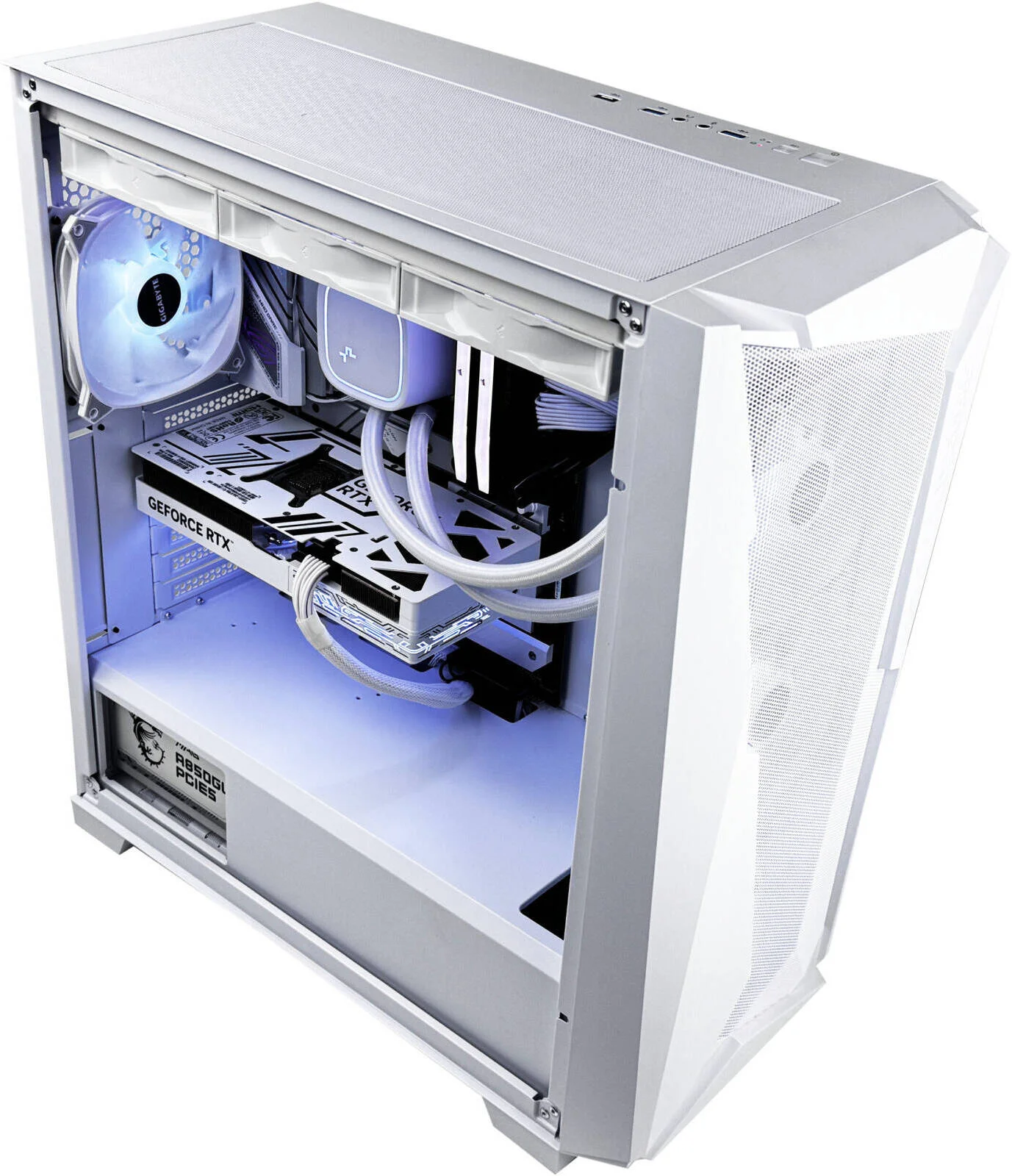 کامپیوتر گیمینگ ArcticStrike - پردازنده Intel Core i7-14700KF با 20 هسته و 28 رشته، کارت گرافیک NVIDIA RTX 5070 با 12 گیگابایت حافظه، 32 گیگابایت رم DDR5 با فرکانس 5600 مگاهرتز، 1 ترابایت SSD Gen 4، منبع تغذیه 850W Gold، خنک کننده مایع 360 میلی متری، Wi-Fi + BT