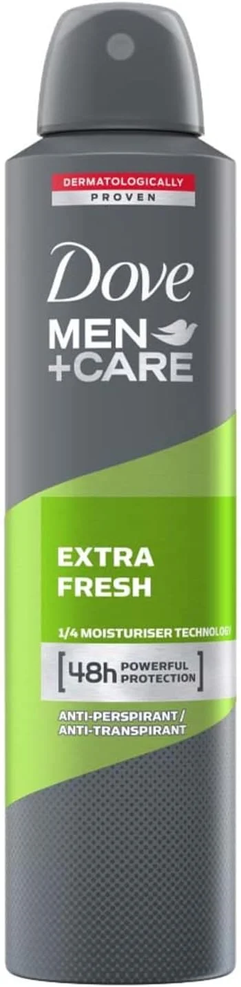 اسپری ضد تعریق مردانه Dove Men + Care Extra Fresh، ماندگاری طولانی، ضد عرق و بوی بدن، محافظت 48 ساعته برای رایحه ای تمیز و تازه (250 میلی لیتر)