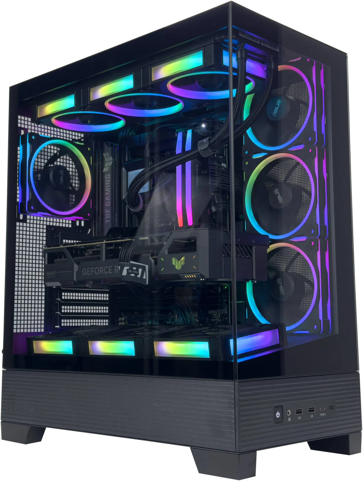 کامپیوتر گیمینگ BattleRush - پردازنده AMD Ryzen 7 8700F با 8 هسته و 16 رشته، کارت گرافیک NVIDIA RTX 5070 با 12 گیگابایت حافظه، 32 گیگابایت رم DDR5 با فرکانس 6400 مگاهرتز، 1 ترابایت SSD Gen 4، منبع تغذیه 750 وات 80 Plus، خنک کننده مایع 360 میلی متری، Wi-Fi + BT