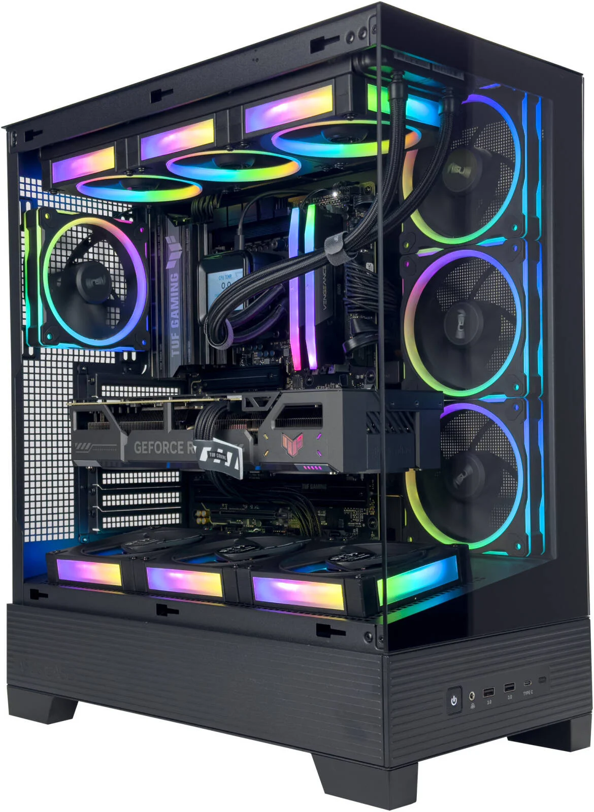 کامپیوتر گیمینگ BattleRush - پردازنده Intel Core Ultra 7 265K با 20 هسته و 20 رشته، کارت گرافیک NVIDIA RTX 5070 با 12 گیگابایت حافظه، 32 گیگابایت رم DDR5 با فرکانس 6000 مگاهرتز، 1 ترابایت SSD Gen 4، منبع تغذیه 750W 80 Plus، خنک کننده مایع 360 میلی متری، Wi-Fi + BT