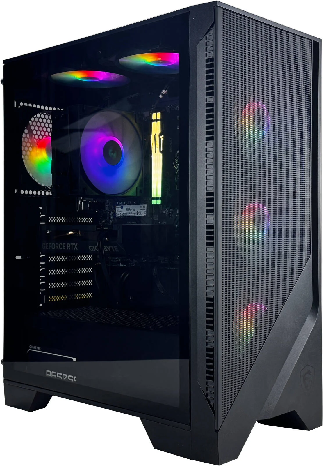 کامپیوتر گیمینگ BitStorm - پردازنده AMD Ryzen 5 8400F با 6 هسته و 12 رشته، کارت گرافیک NVIDIA RTX 5060 با 8 گیگابایت حافظه، 16 گیگابایت رم DDR5 با فرکانس 5600 مگاهرتز، 1 ترابایت SSD Gen 4، منبع تغذیه 650 وات 80 PLUS، خنک کننده پردازنده تک برجی