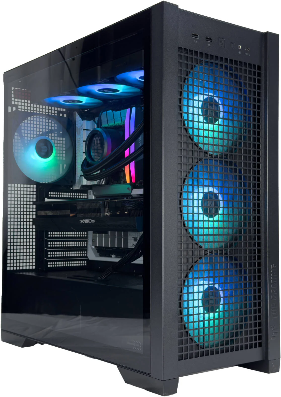 کامپیوتر گیمینگ BlackFury - پردازنده AMD Ryzen 7 7800X3D با 8 هسته و 16 رشته، کارت گرافیک NVIDIA RTX 5080 با 16 گیگابایت حافظه، 32 گیگابایت رم DDR5 با فرکانس 6000 مگاهرتز، 1 ترابایت SSD Gen 4، منبع تغذیه 850 وات، خنک کننده مایع 360 میلی متری، Wi-Fi + BT