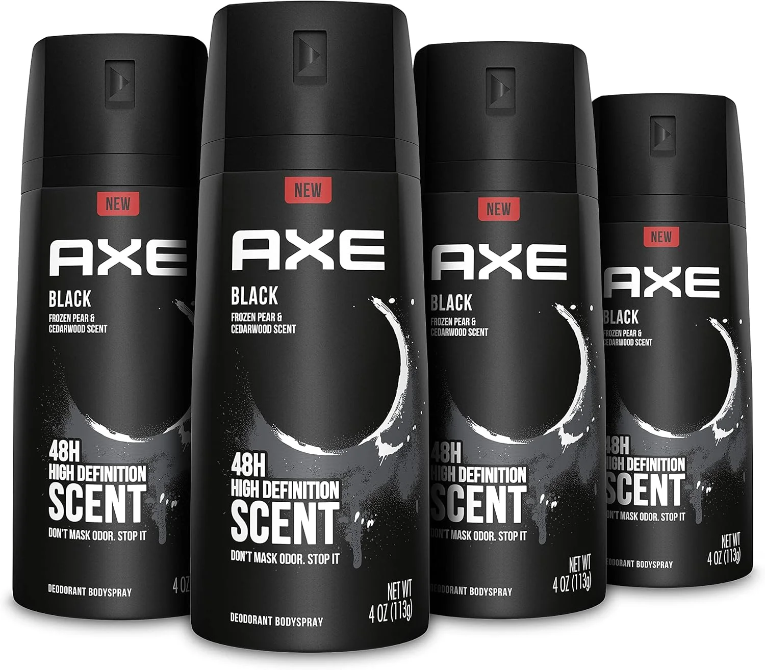 اسپری بدن مردانه AXE Black، محافظت 48 ساعته در برابر بو، گلابی یخ زده و چوب سدر، اسپری بدن فاقد آلومینیوم، 113 گرم (بسته 4 عددی)