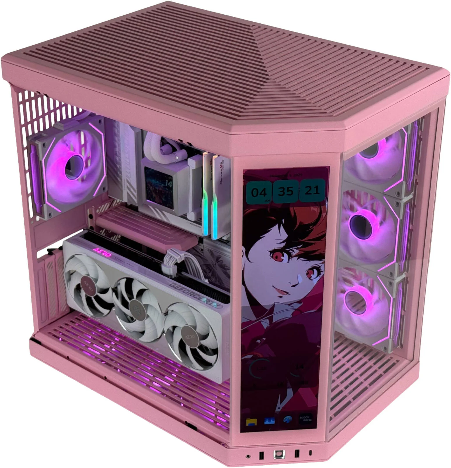 کامپیوتر گیمینگ CherryGlow - پردازنده AMD Ryzen 9 9950X3D با 16 هسته و 32 رشته، کارت گرافیک NVIDIA RTX 5080 با 16 گیگابایت حافظه، 32 گیگابایت رم DDR5 با فرکانس 6000 مگاهرتز، 2 ترابایت SSD Gen 5، منبع تغذیه 1000 وات 80 Plus، خنک کننده مایع 360 میلی متری، Wi-Fi + BT