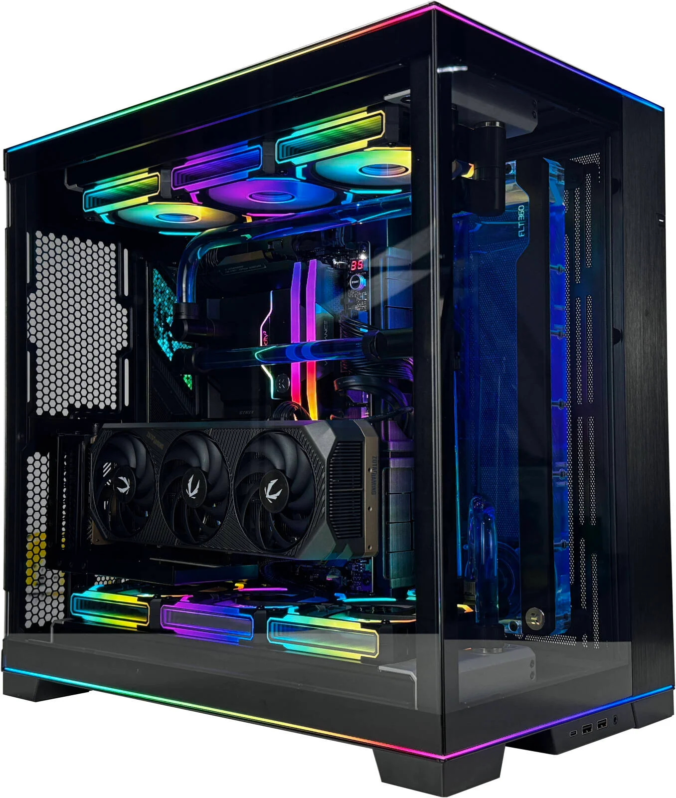 کامپیوتر گیمینگ ChillMaster - پردازنده AMD Ryzen 7 7800X3D با 8 هسته و 16 رشته، کارت گرافیک NVIDIA RTX 5080 با 16 گیگابایت حافظه، 32 گیگابایت رم DDR5 با فرکانس 6000 مگاهرتز، 2 ترابایت SSD Gen 5، منبع تغذیه 1000 وات 80 PLUS Gold، خنک کننده مایع با 2 رادیاتور 360 میلی‌متری، Wi-Fi + BT