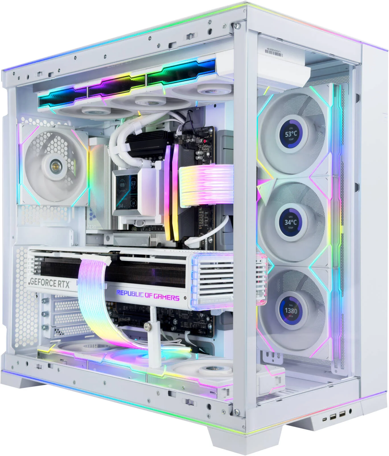 کامپیوتر گیمینگ کریستال - پردازنده Intel Core Ultra 9 285K با 24 هسته و 24 رشته، کارت گرافیک NVIDIA RTX 5080 با 16 گیگابایت حافظه، 32 گیگابایت رم DDR5 با فرکانس 6000 مگاهرتز، 1 ترابایت SSD نسل 5، منبع تغذیه 850 وات 80 PLUS، خنک کننده مایع پردازنده 360 میلی متری، Wi-Fi + BT