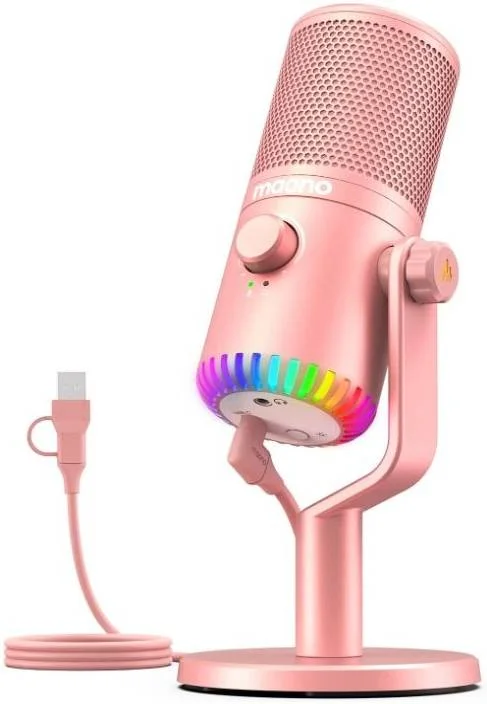 میکروفون کاندنسر USB قابل برنامه ریزی Maono DM30، الگوی قطبی کاردیوئید، پاسخ فرکانسی 20 هرتز تا 20 کیلوهرتز، حساسیت -4dBFS، دارای 9 نور RGB قابل کنترل، صورتی | DM30-RGB-Pink