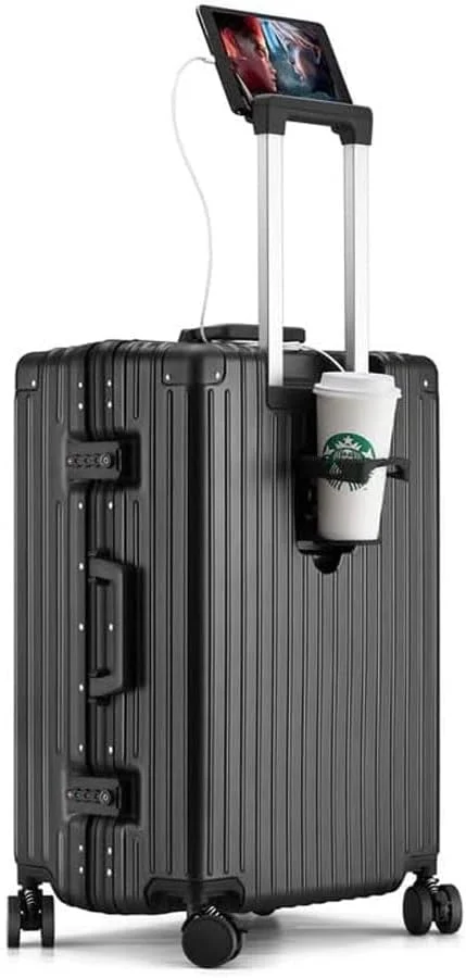 چمدان ممتاز NKX با فریم آلومینیومی قابل گسترش، جنس ABS و PC، دارای پورت شارژ USB و Type-C، سایز 24 اینچ